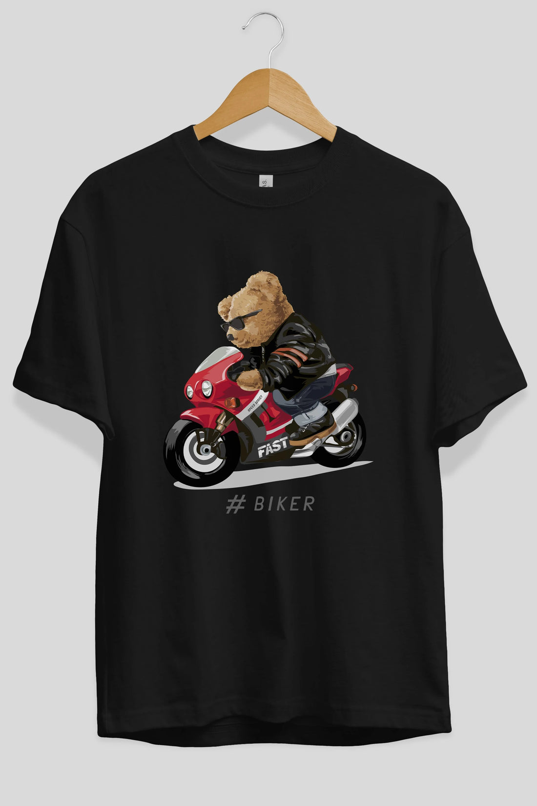 Teddy Bear Biker Ön Baskılı Oversize t-shirt Erkek Kadın Unisex %100 Pamuk