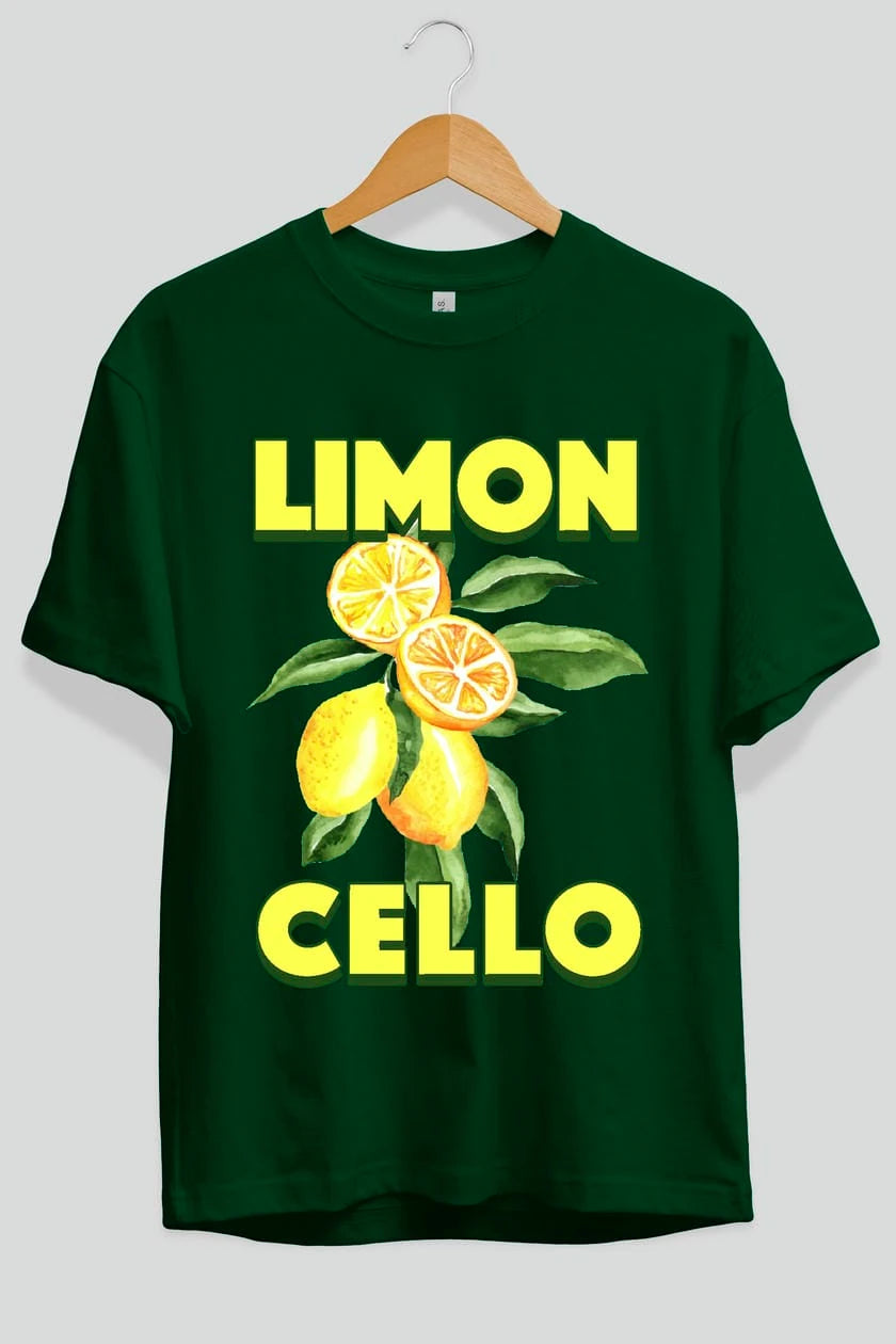 Limoncello Lemon Ön Baskılı Oversize t-shirt Erkek Kadın Pamuk Bisiklet Yaka tişort