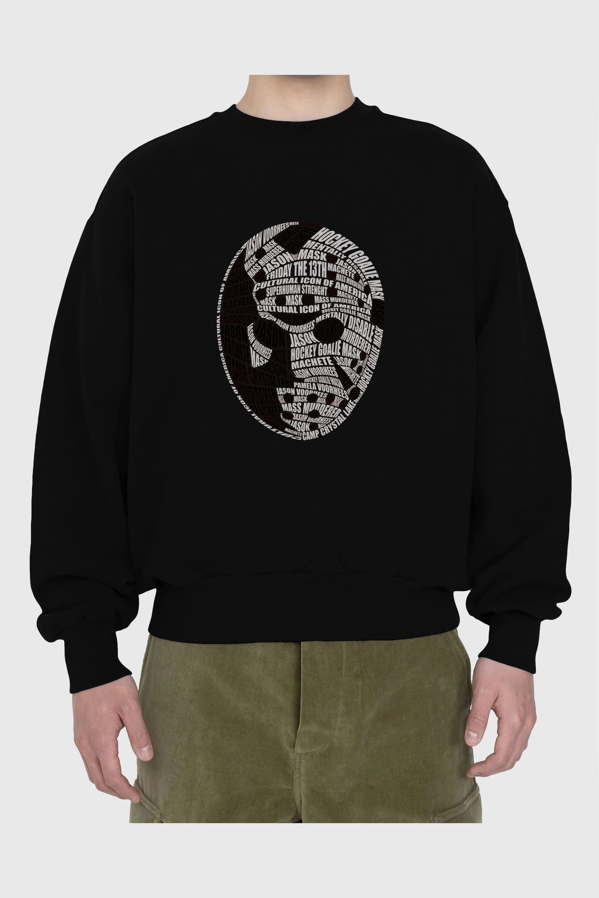 Jason Voorhees Calligram Ön Baskılı Oversize Sweatshirt Erkek Kadın Unisex