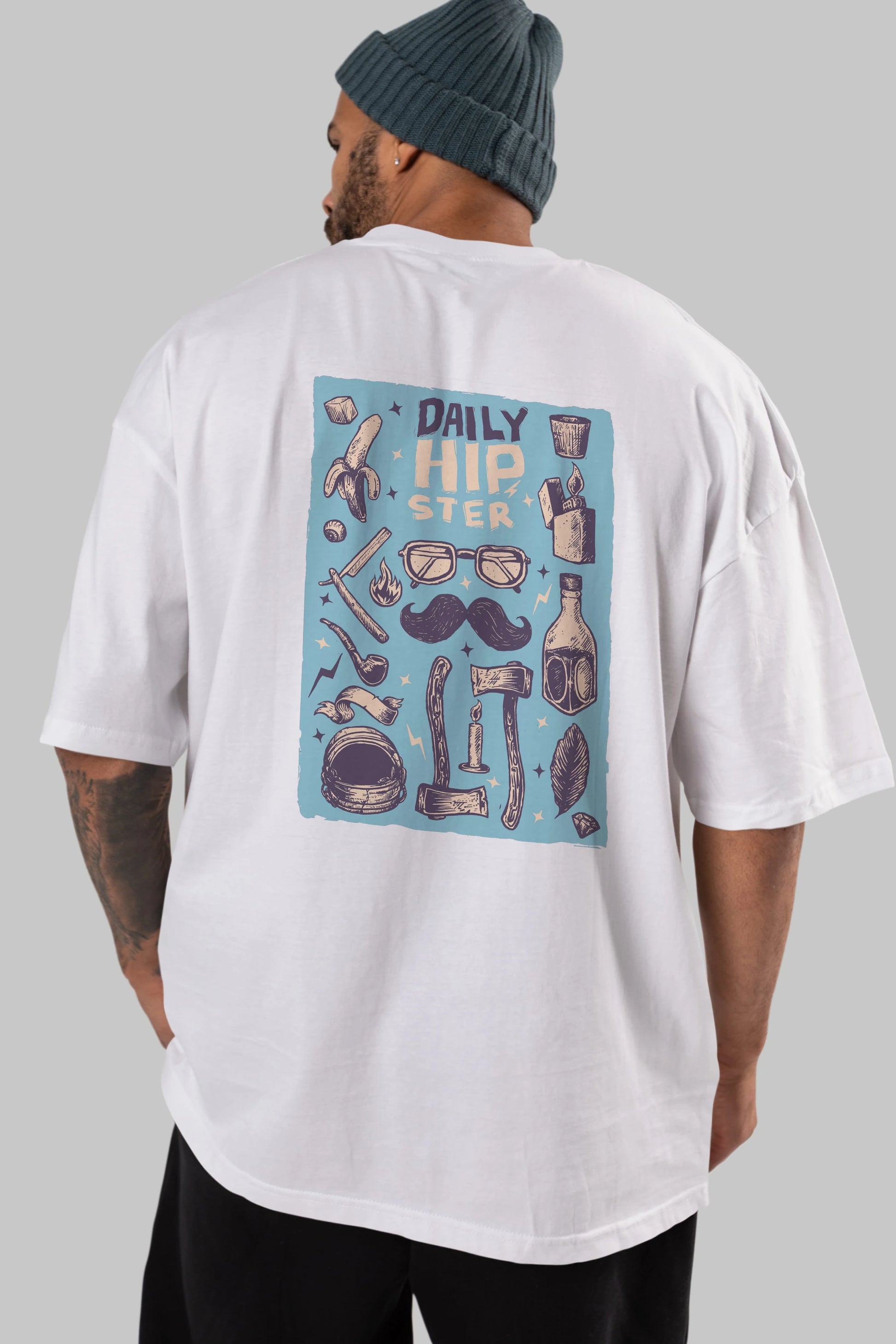 Hipster Arka Baskılı Oversize t-shirt Erkek Kadın Unisex %100 Pamuk