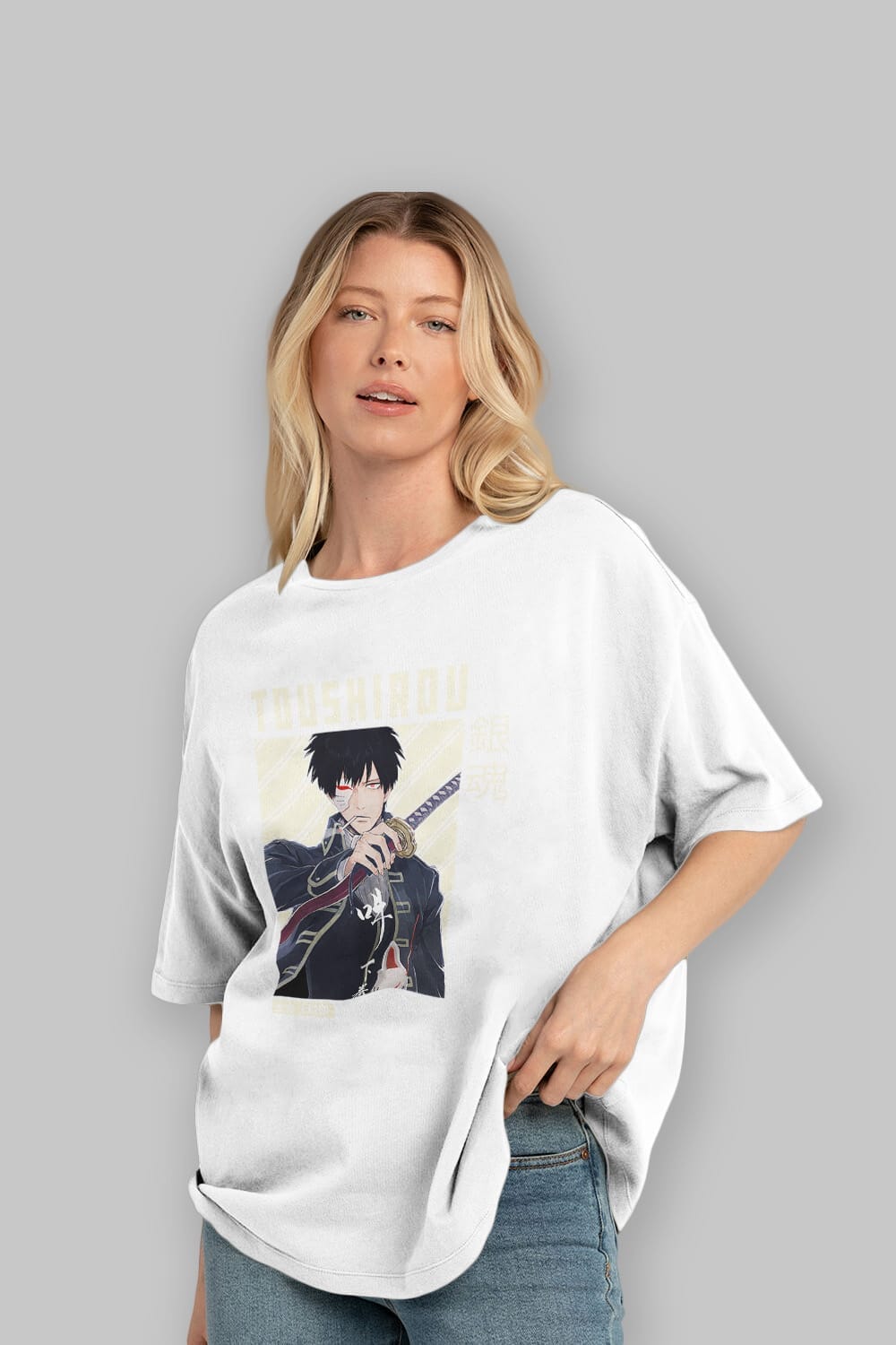 Toushirou Hijikata Anime Ön Baskılı Oversize t-shirt %100 pamuk Erkek Kadın Unisex