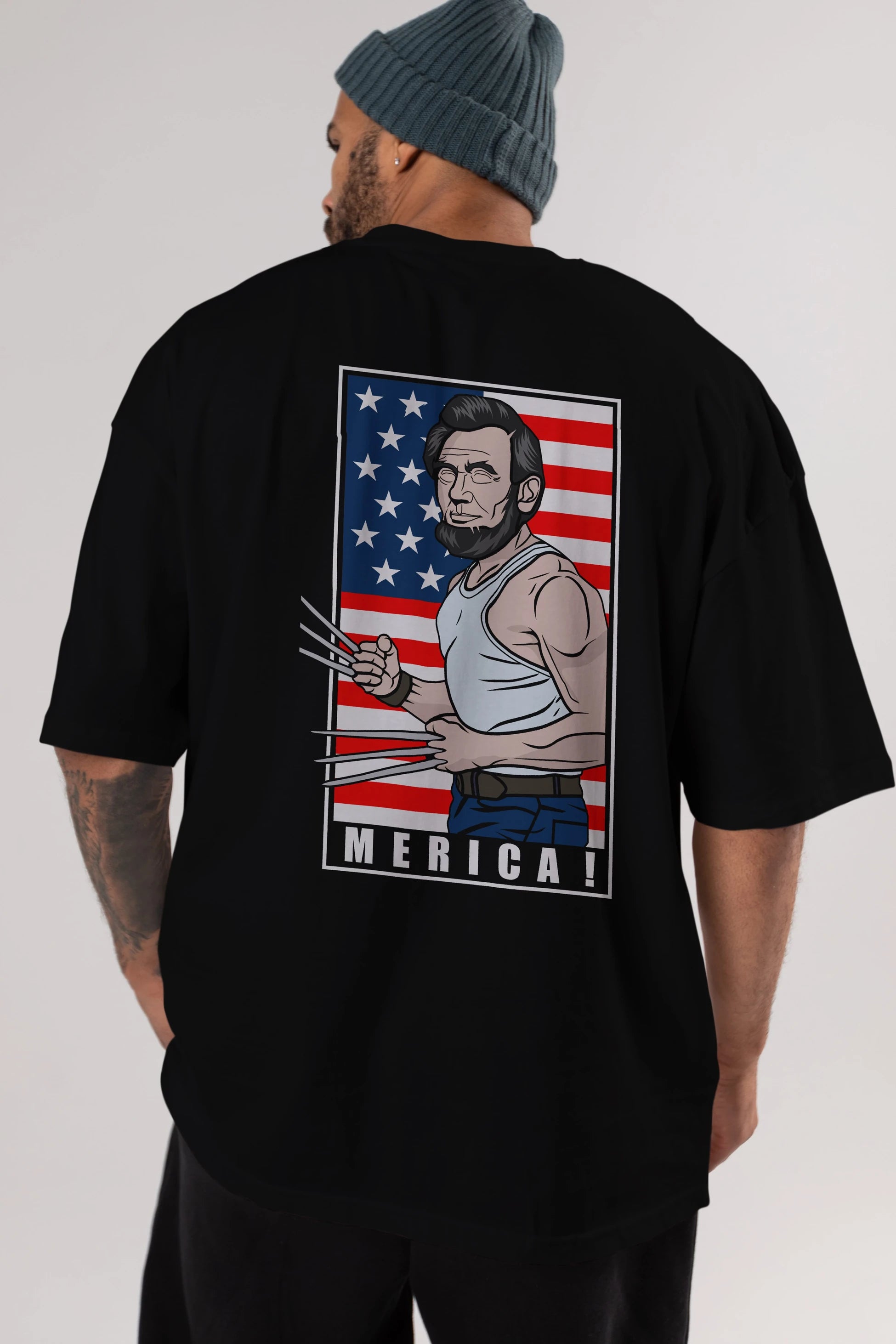 Wolverlincoln Arka Baskılı Oversize t-shirt Erkek Kadın Unisex %100 Pamuk tişort