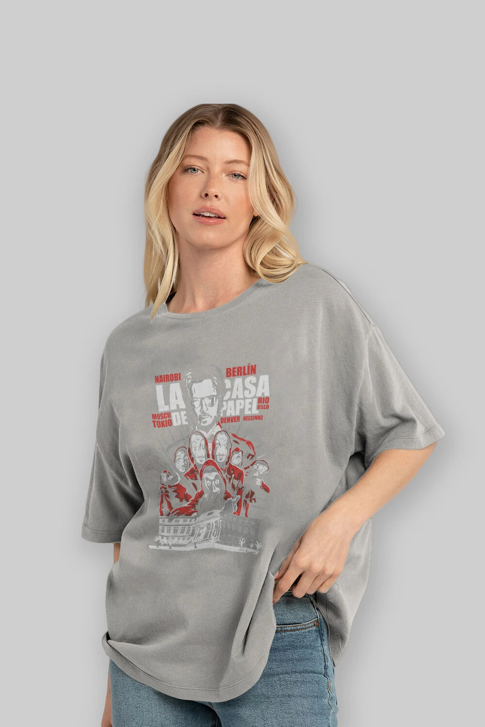 La Casa De Papel (2) Ön Baskılı Oversize t-shirt Erkek Kadın Unisex %100 Pamuk Bisiklet Yaka tişort