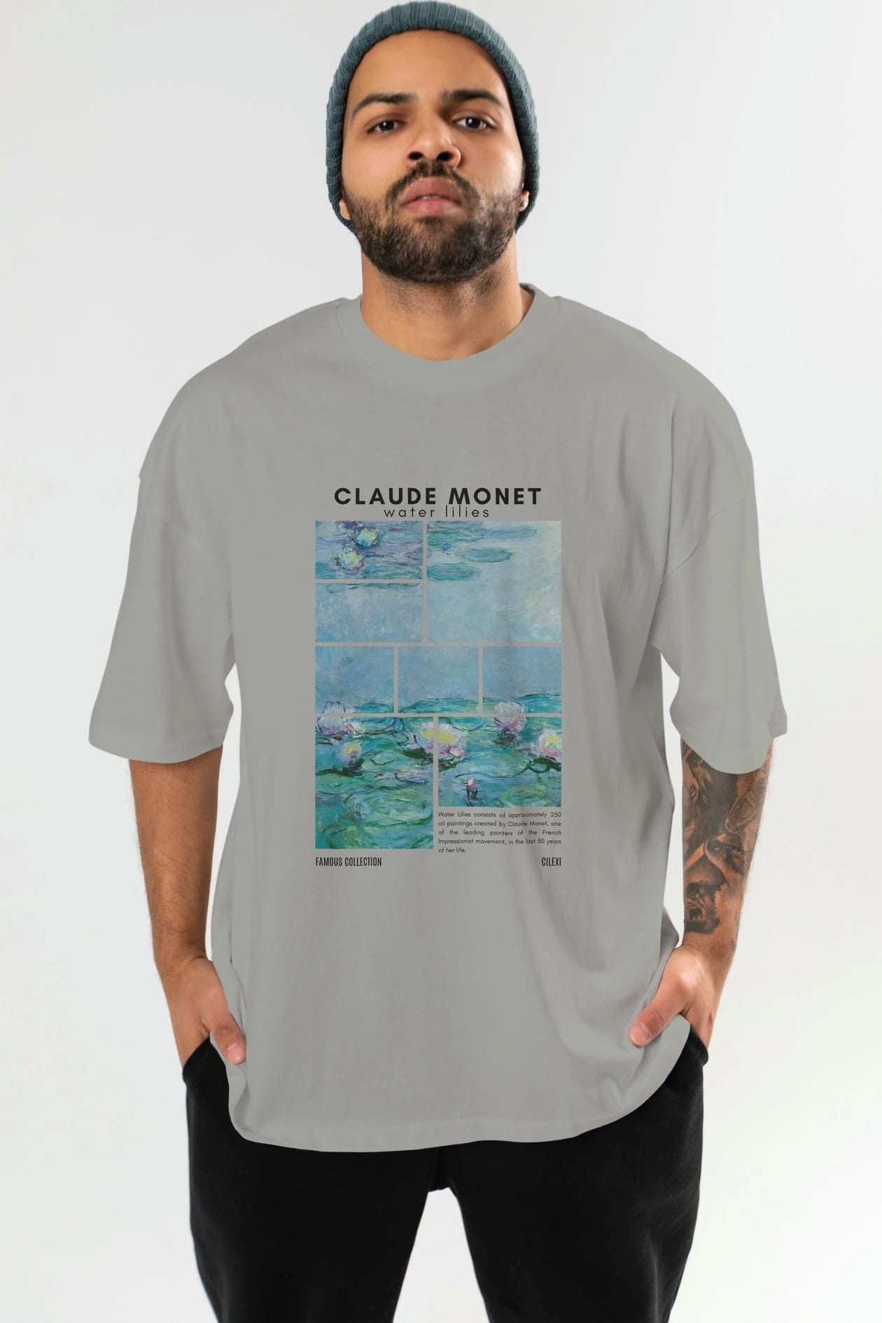 Claude Monet ön Baskılı Oversize t-shirt Erkek Kadın Bisiklet Yaka Pamuk tişort