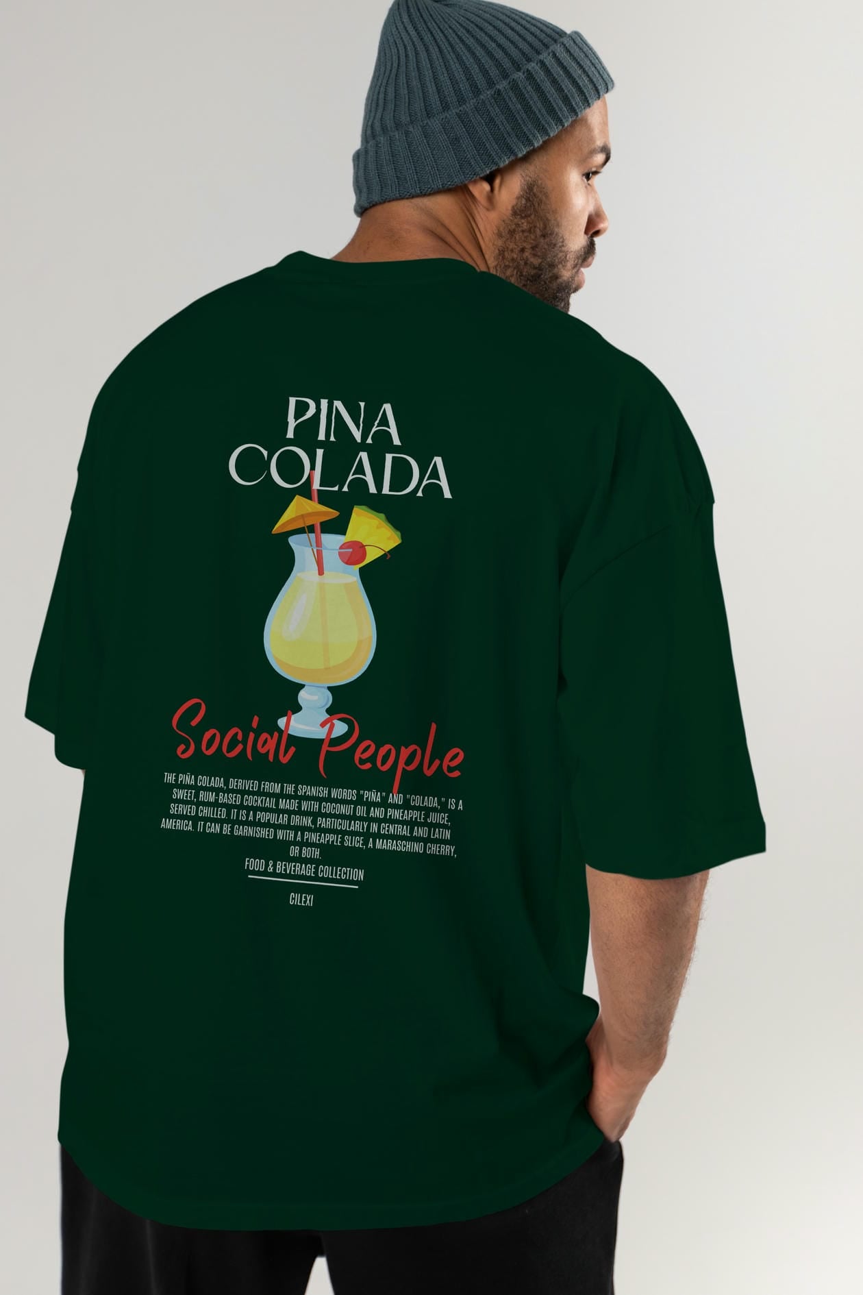 Pına Colada Kokteyl Serisi Baskılı Oversize t-shirt Erkek Kadın Unisex %100 Pamuk Bisiklet Yaka tişort