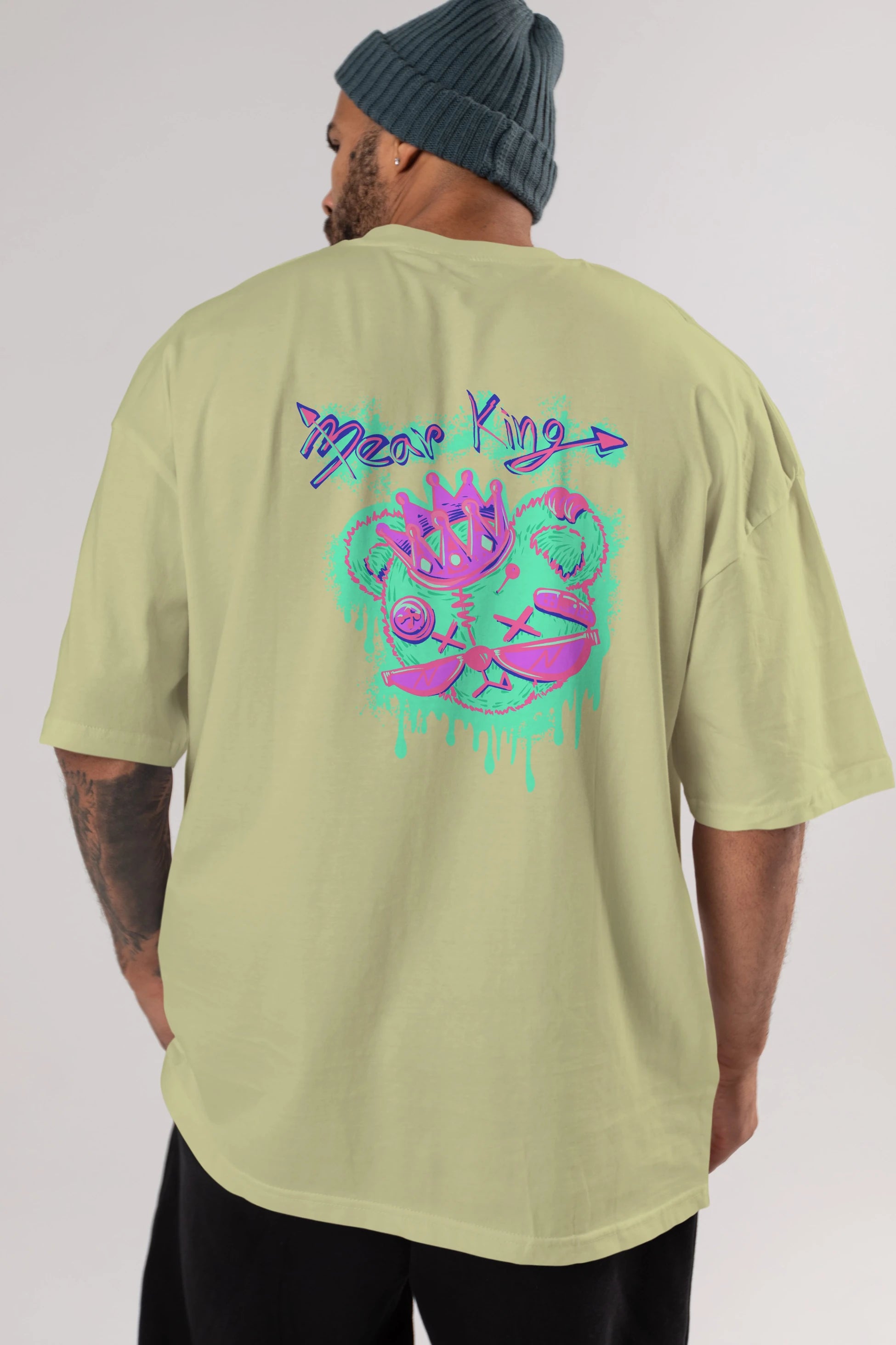 Bear King Arka Baskılı Oversize t-shirt Erkek Kadın Unisex