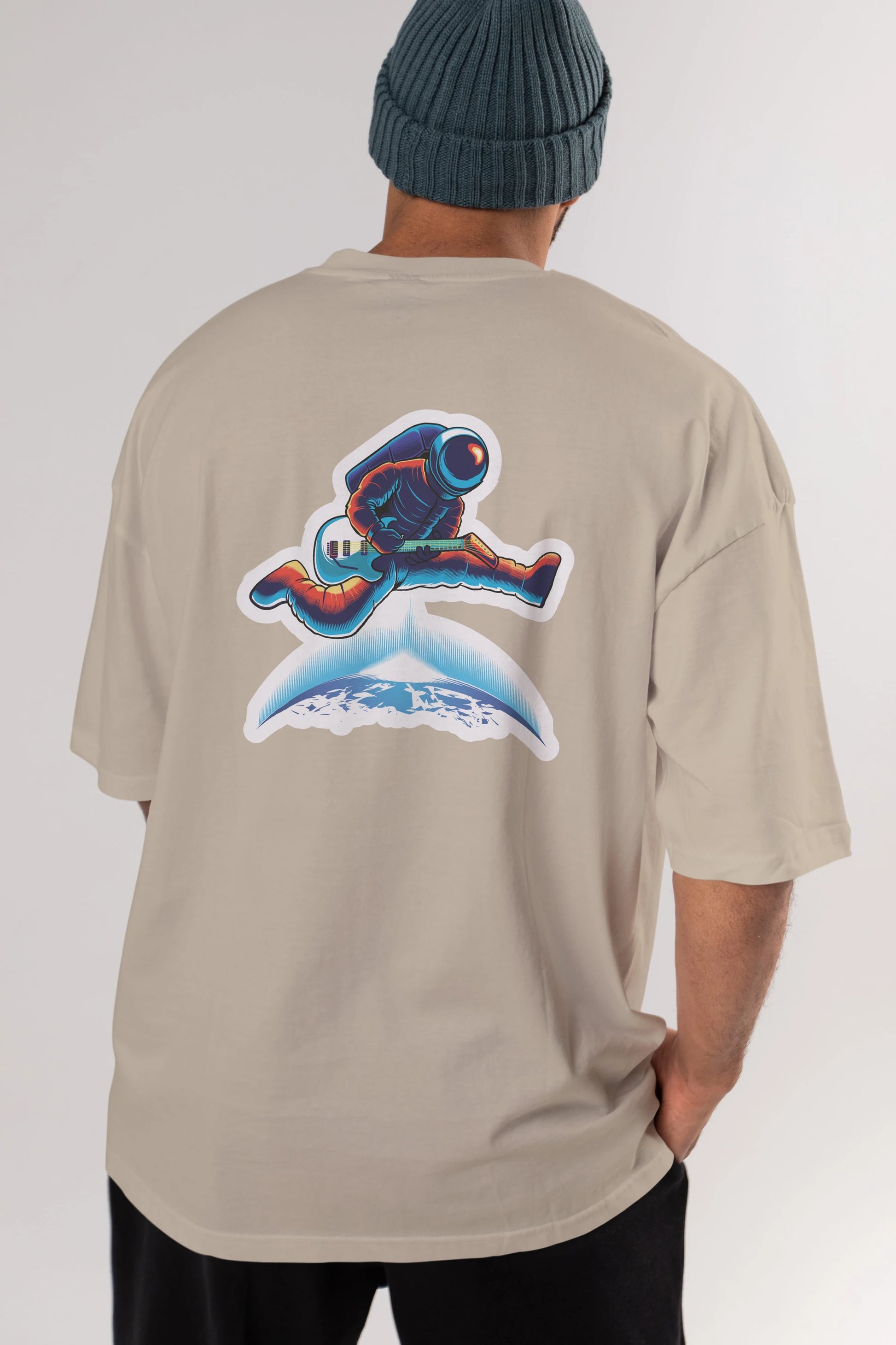 Astroguitar Sticker Arka Baskılı Oversize t-shirt Erkek Kadın Unisex