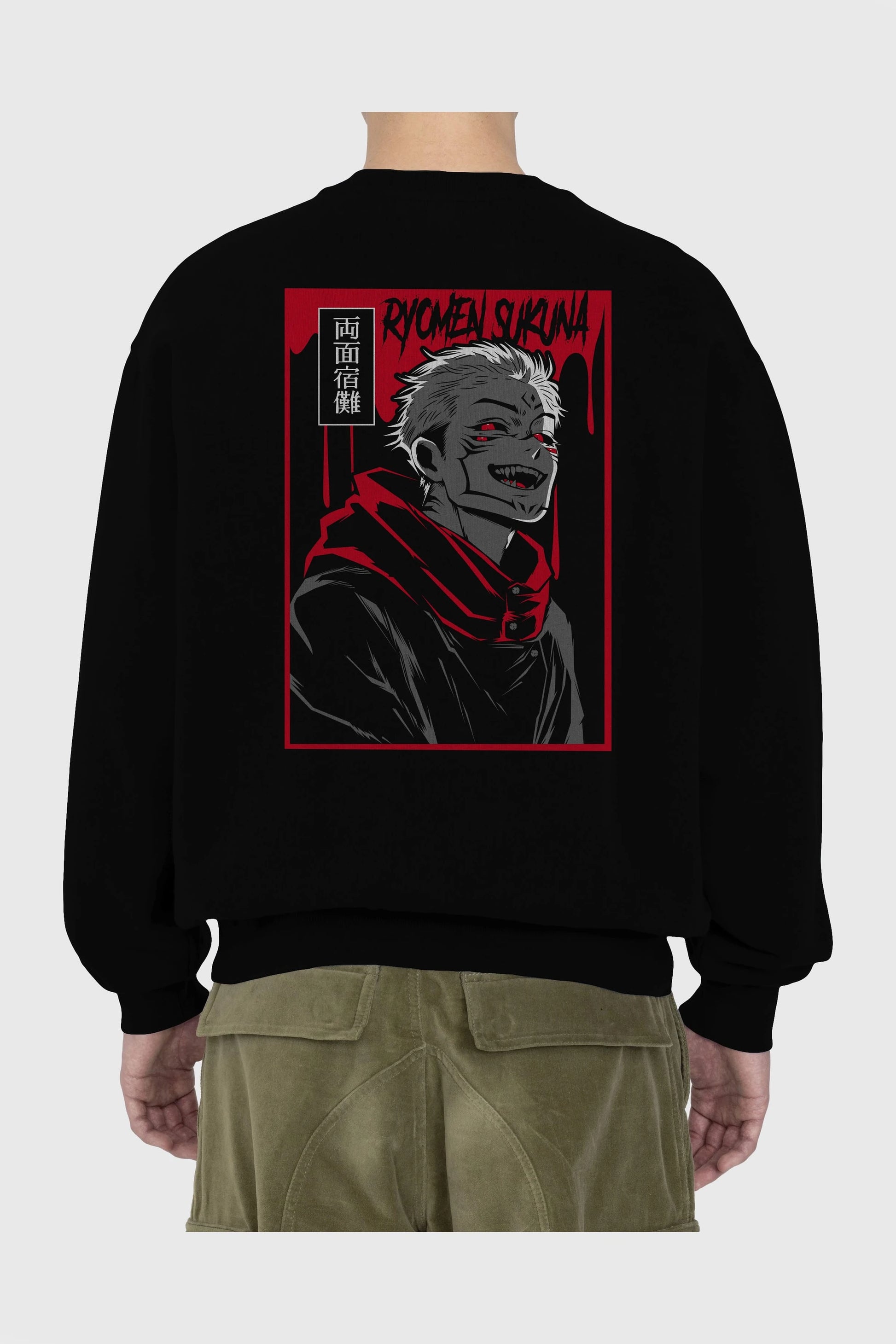 SUKUNA Anime Arka Baskılı Oversize Sweatshirt Erkek Kadın Unisex