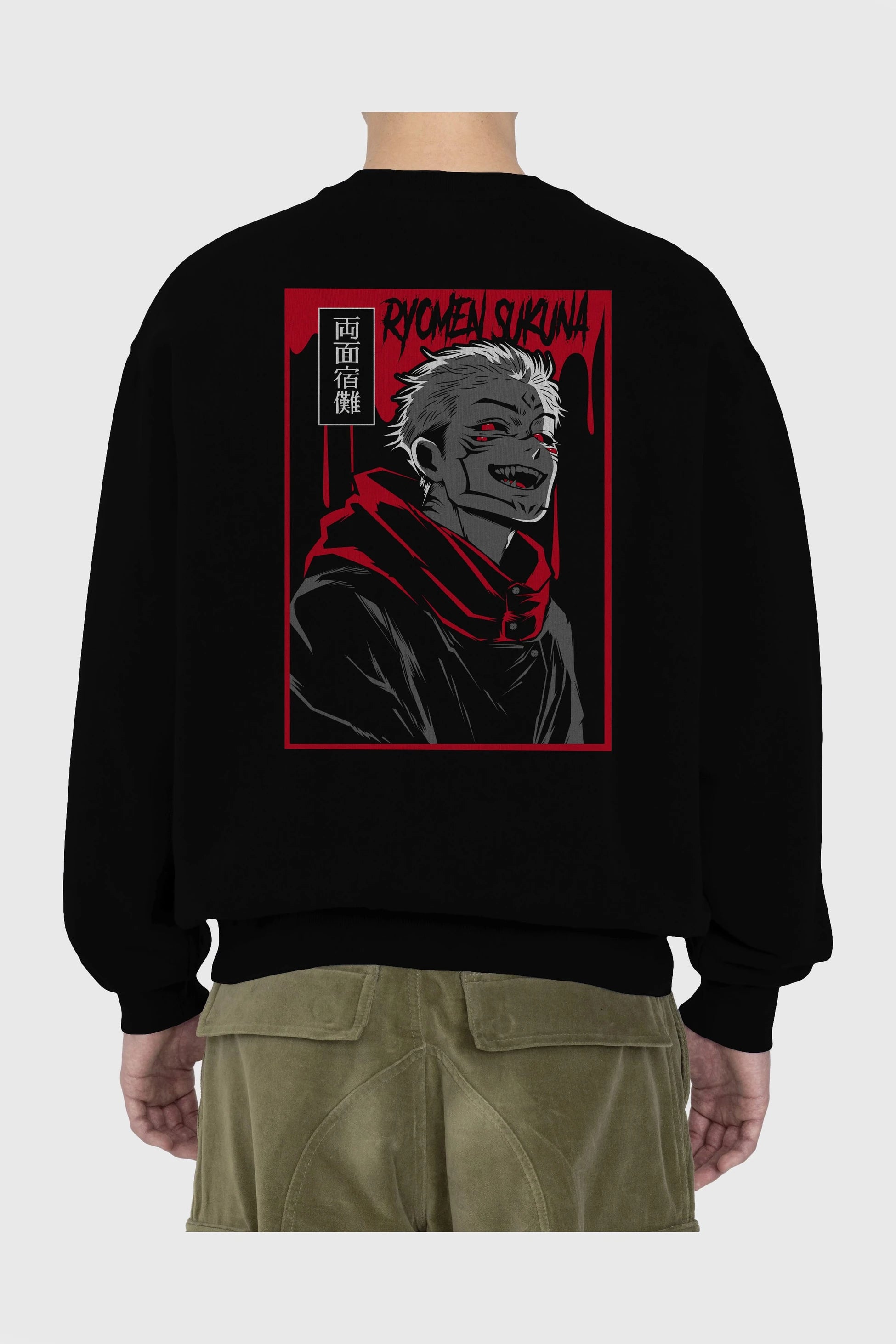 SUKUNA Anime Arka Baskılı Oversize Sweatshirt Erkek Kadın Unisex