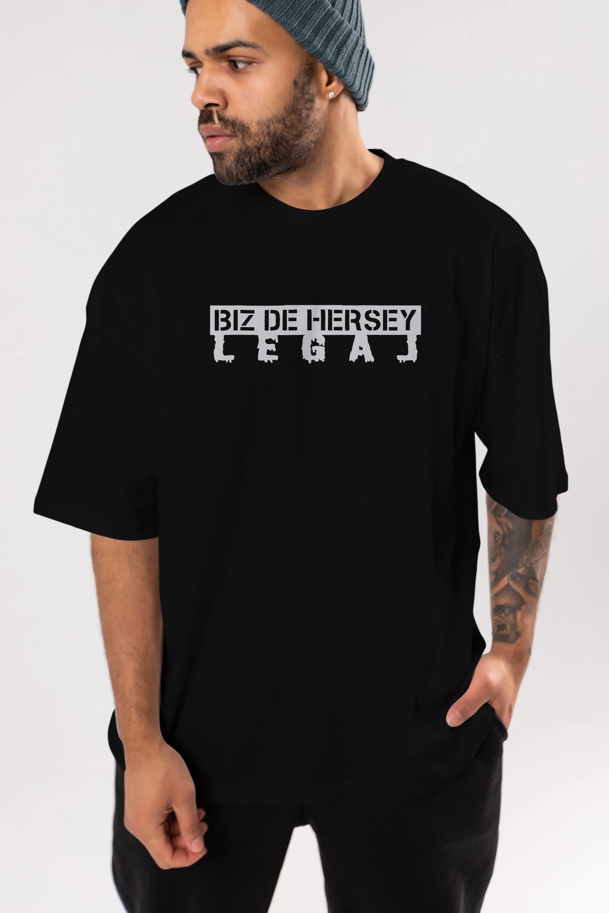 Biz De Herşey Legal Ön Baskılı Oversize t-shirt %100 pamuk Erkek Kadın Unisex