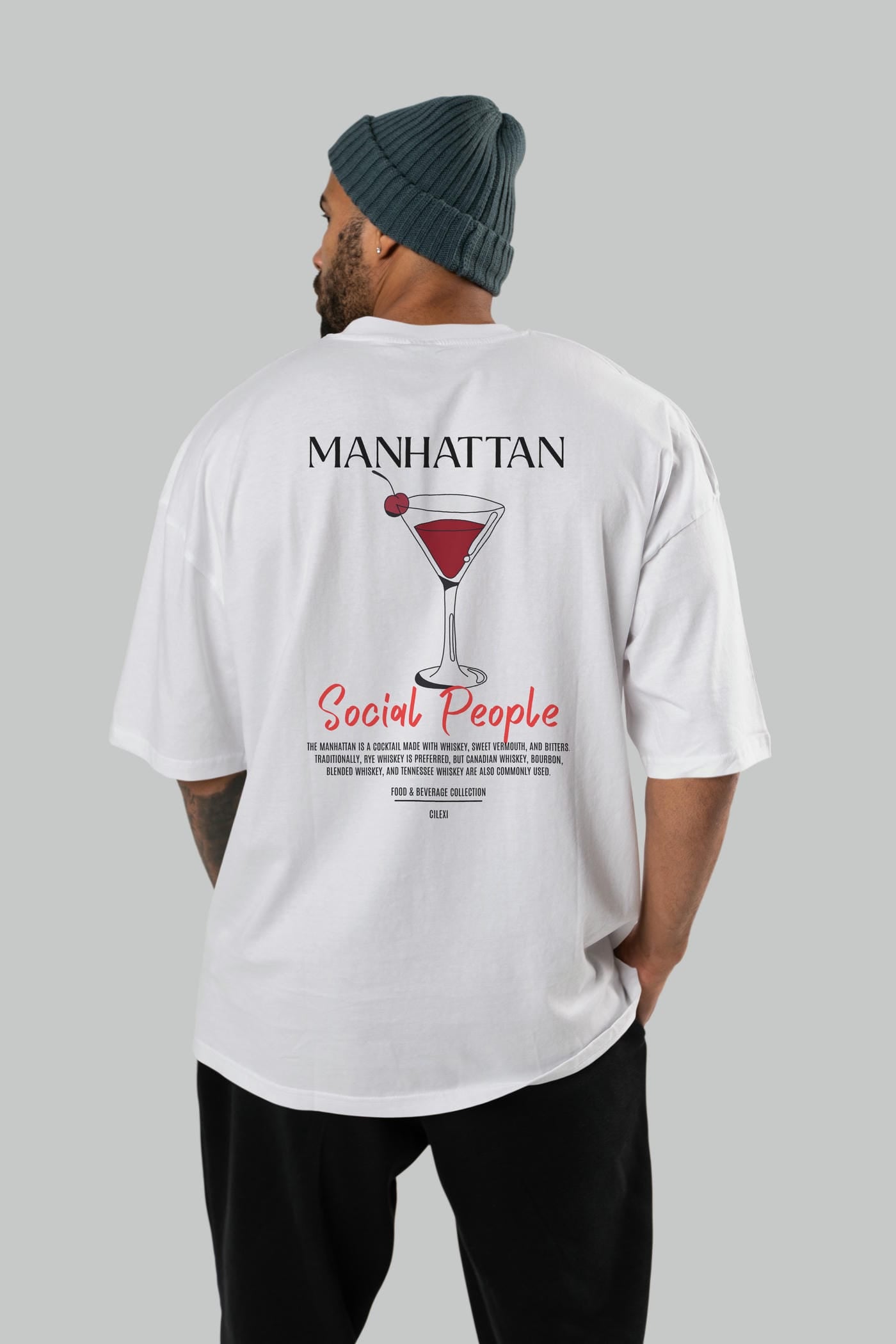 Manhattan Kokteyl Serisi Baskılı Oversize t-shirt Erkek Kadın Unisex %100 Pamuk Bisiklet Yaka tişort