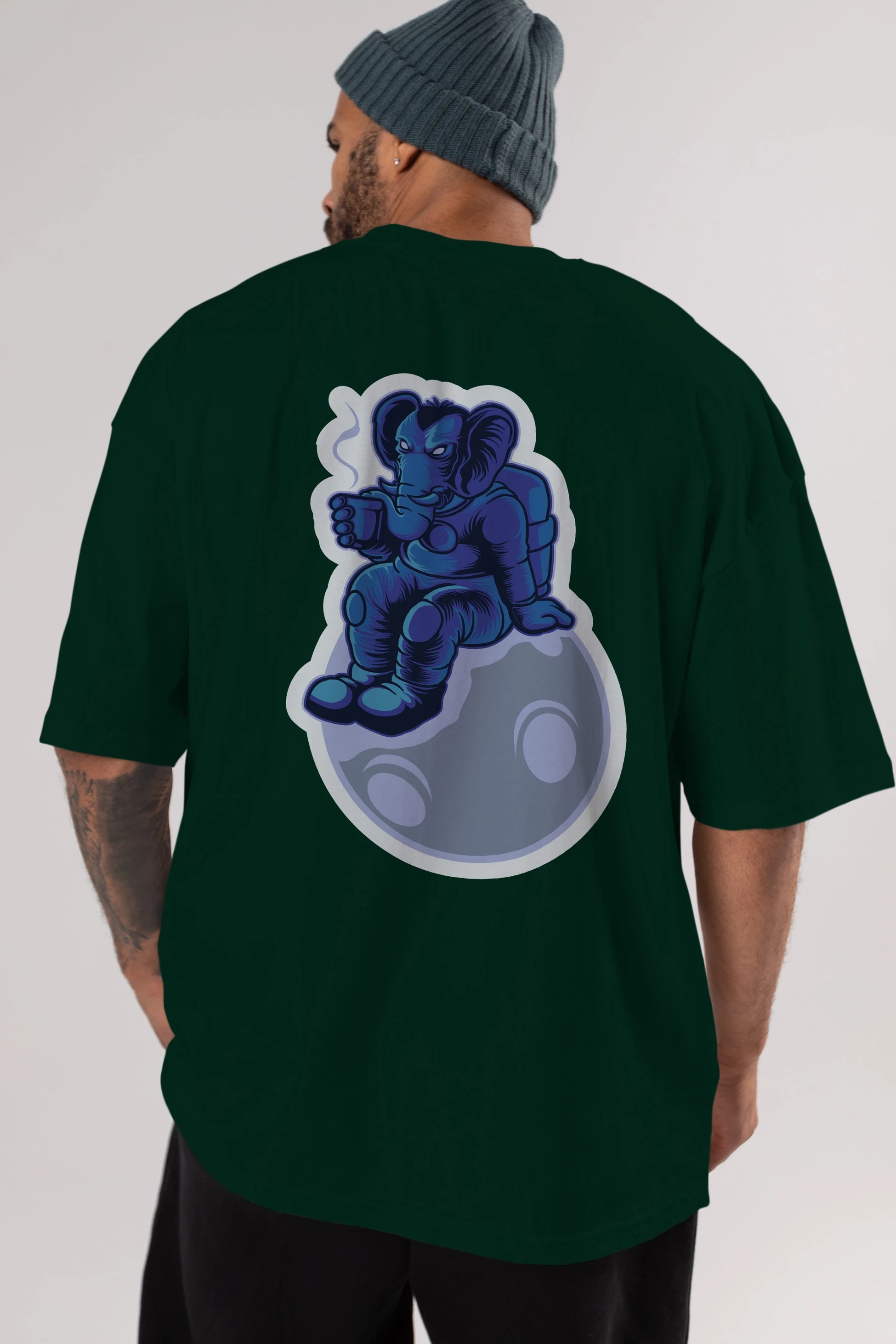 Space Elephant Drink Coffee Sticker Arka Baskılı Oversize t-shirt Erkek Kadın Unisex