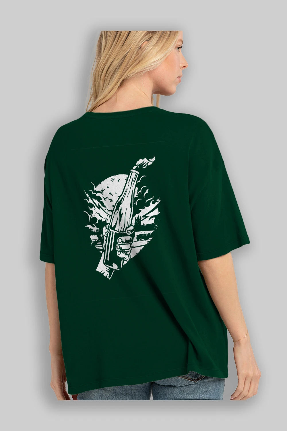 Molotov Cocktail Arka Baskılı Oversize t-shirt Erkek Kadın Unisex %100 Pamuk