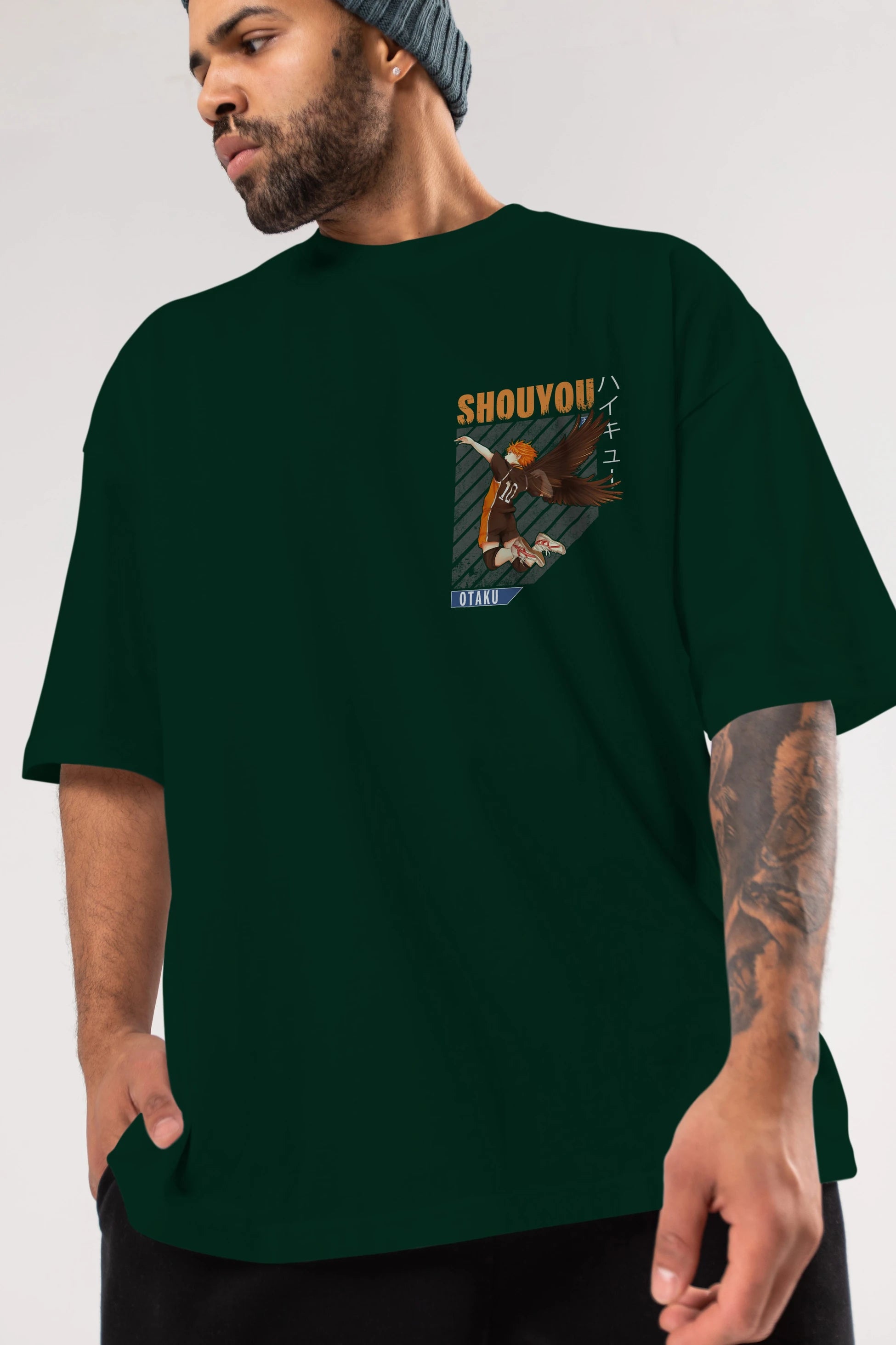 Shouyou Hinata 10 Ön Sol Baskılı Oversize t-shirt Erkek Kadın Unisex %100 Pamuk Bisiklet Yaka tişort