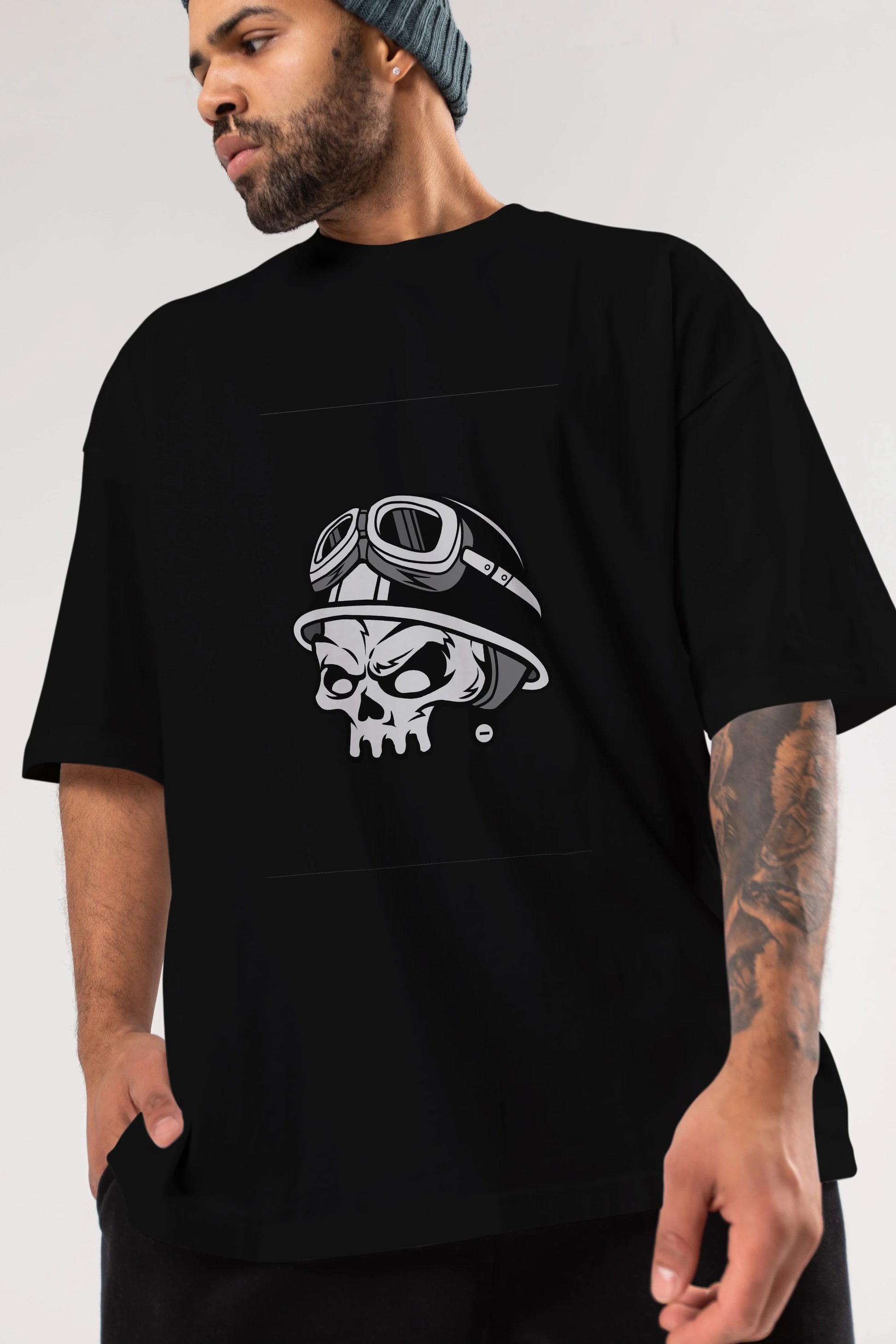 Biker Helmet Ön Baskılı Oversize t-shirt Erkek Kadın Unisex %100 Pamuk tişort