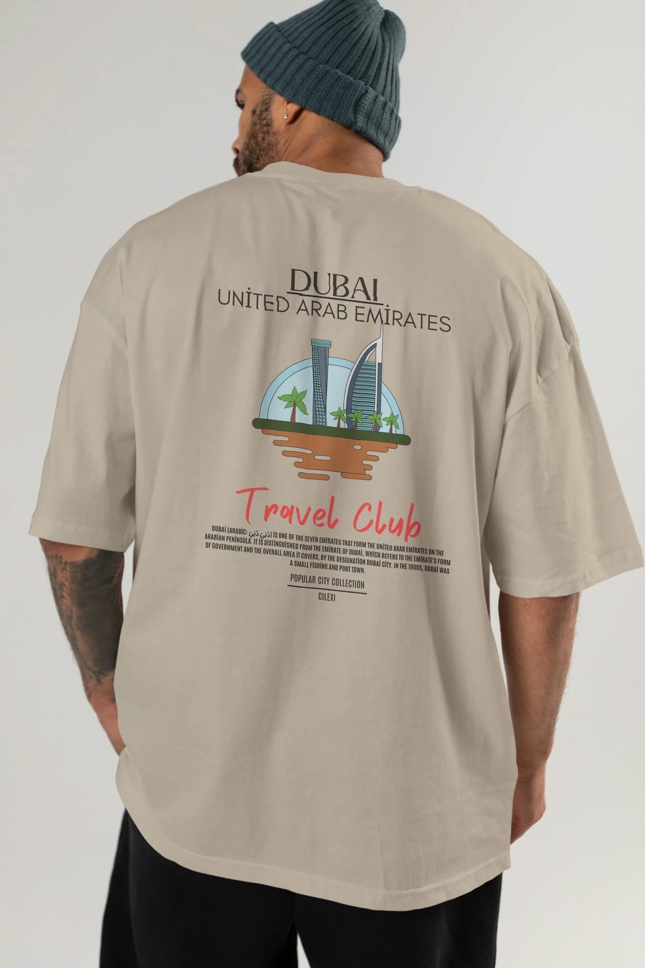 Dubai United Arab Emirates Arka Baskılı Oversize t-shirt Erkek Kadın Pamuk Bisiklet Yaka tişort