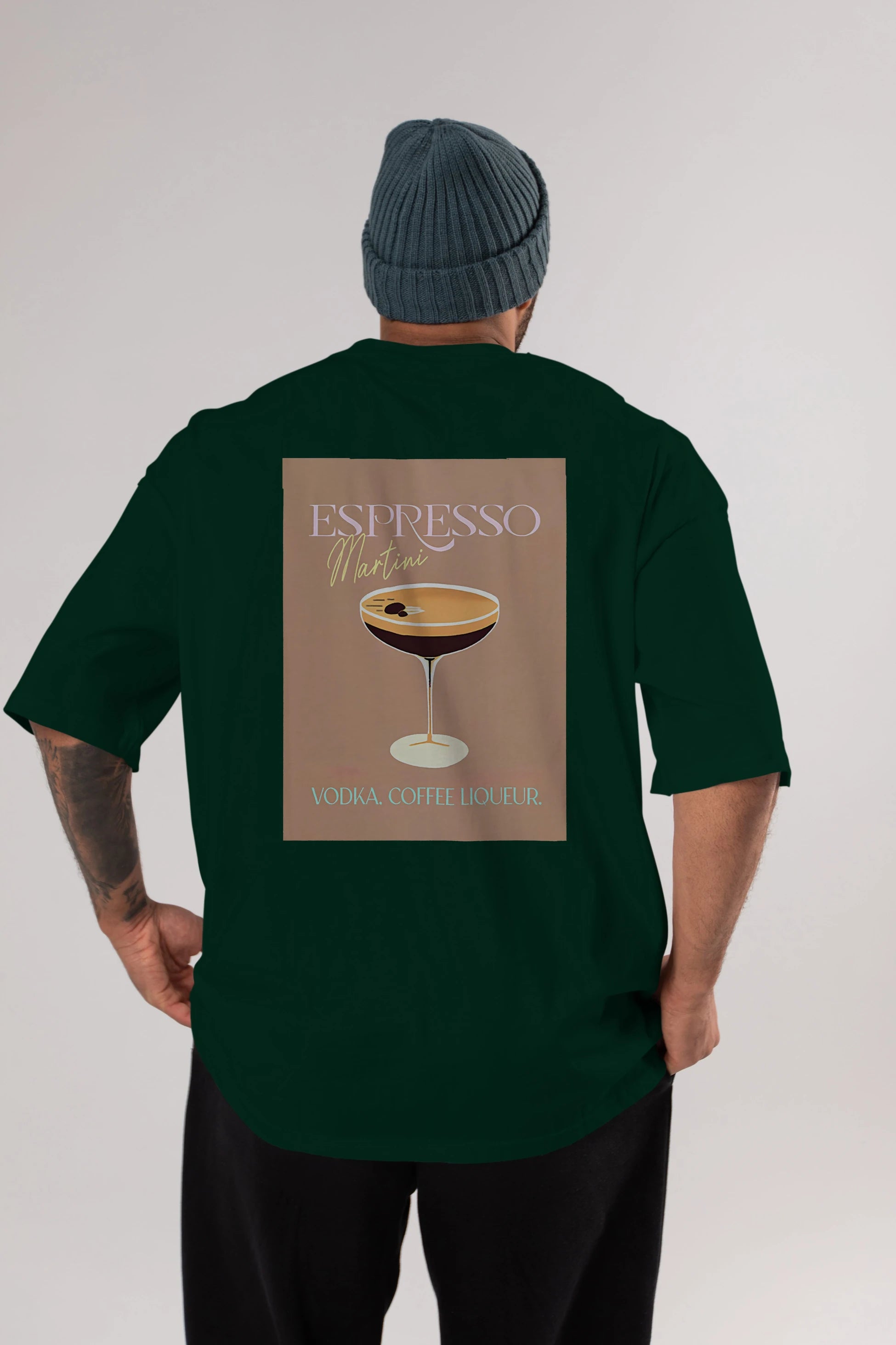 Espresso Martini Cocktail Arka Baskılı Oversize t-shirt Erkek Kadın Unisex %100 Pamuk Bisiklet Yaka tişort