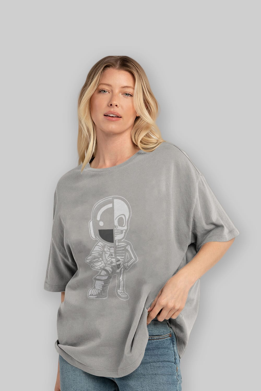 Astronaut Half Skeleton Ön Baskılı Oversize t-shirt Erkek Kadın Unisex