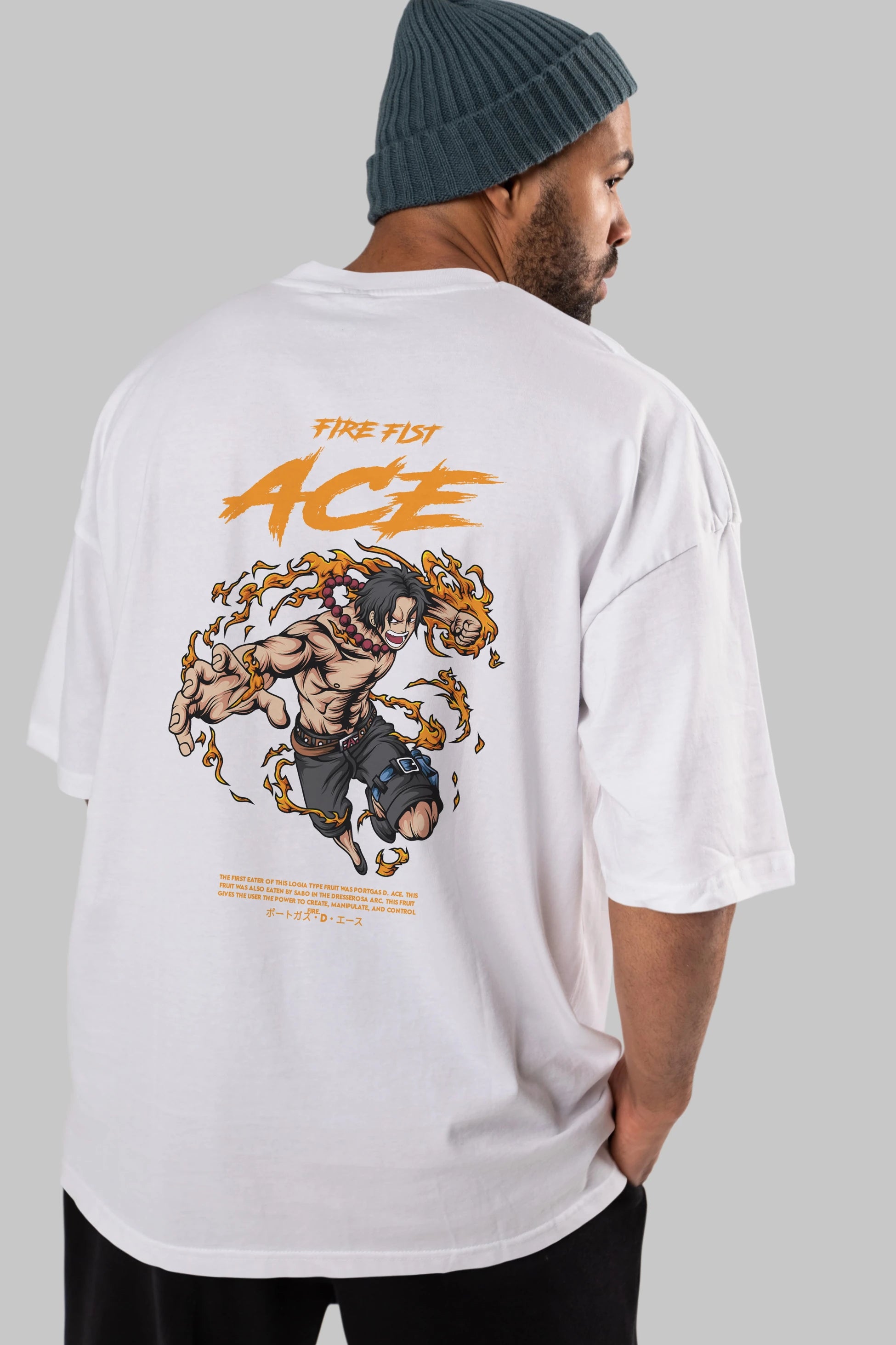 Fire Fist Ace Anime Arka Baskılı Oversize t-shirt Erkek Kadın Unisex