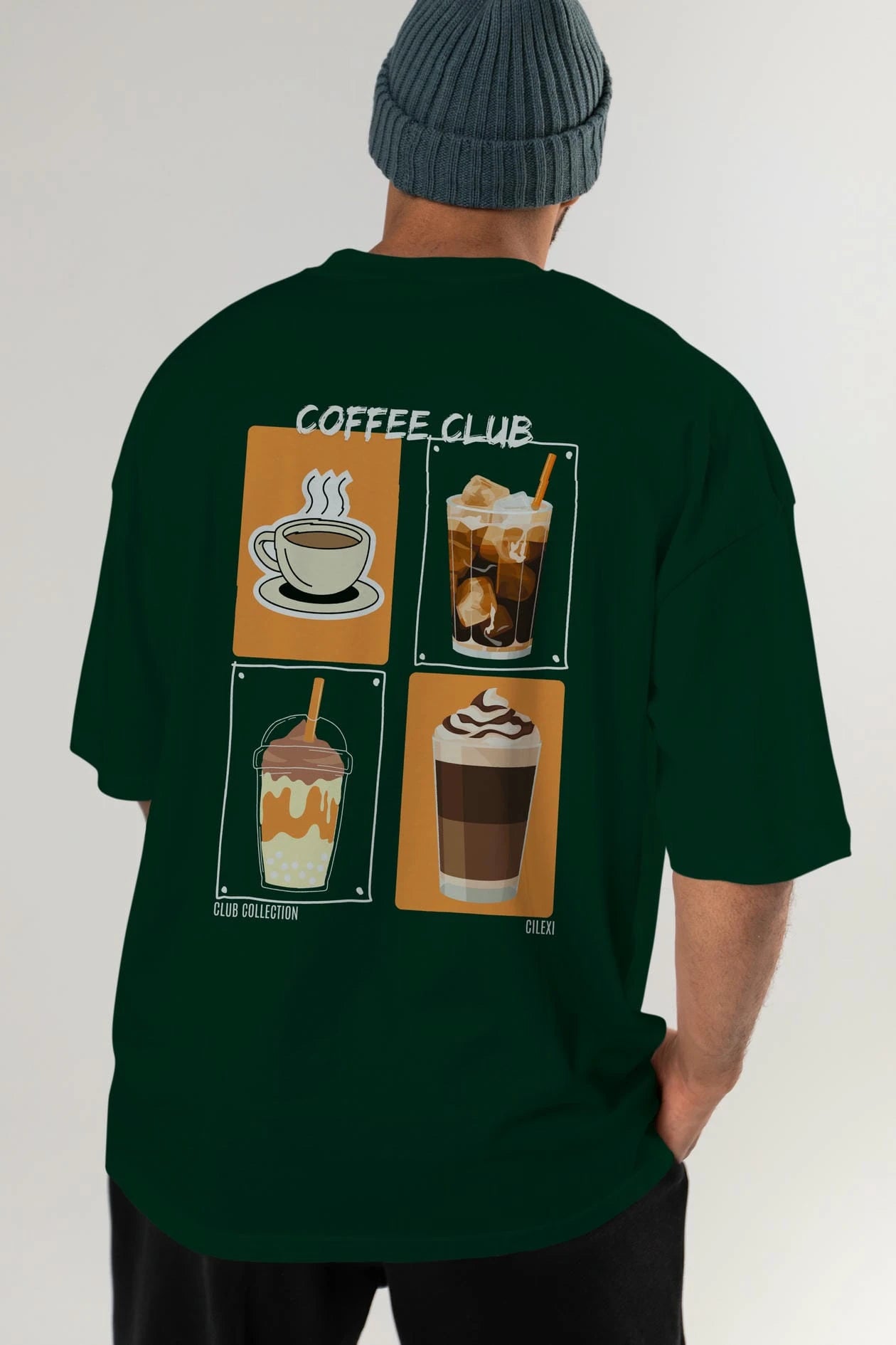 Coffee Club Arka Baskılı Oversize t-shirt Erkek Kadın %100 Pamuk Bisiklet Yaka tişort