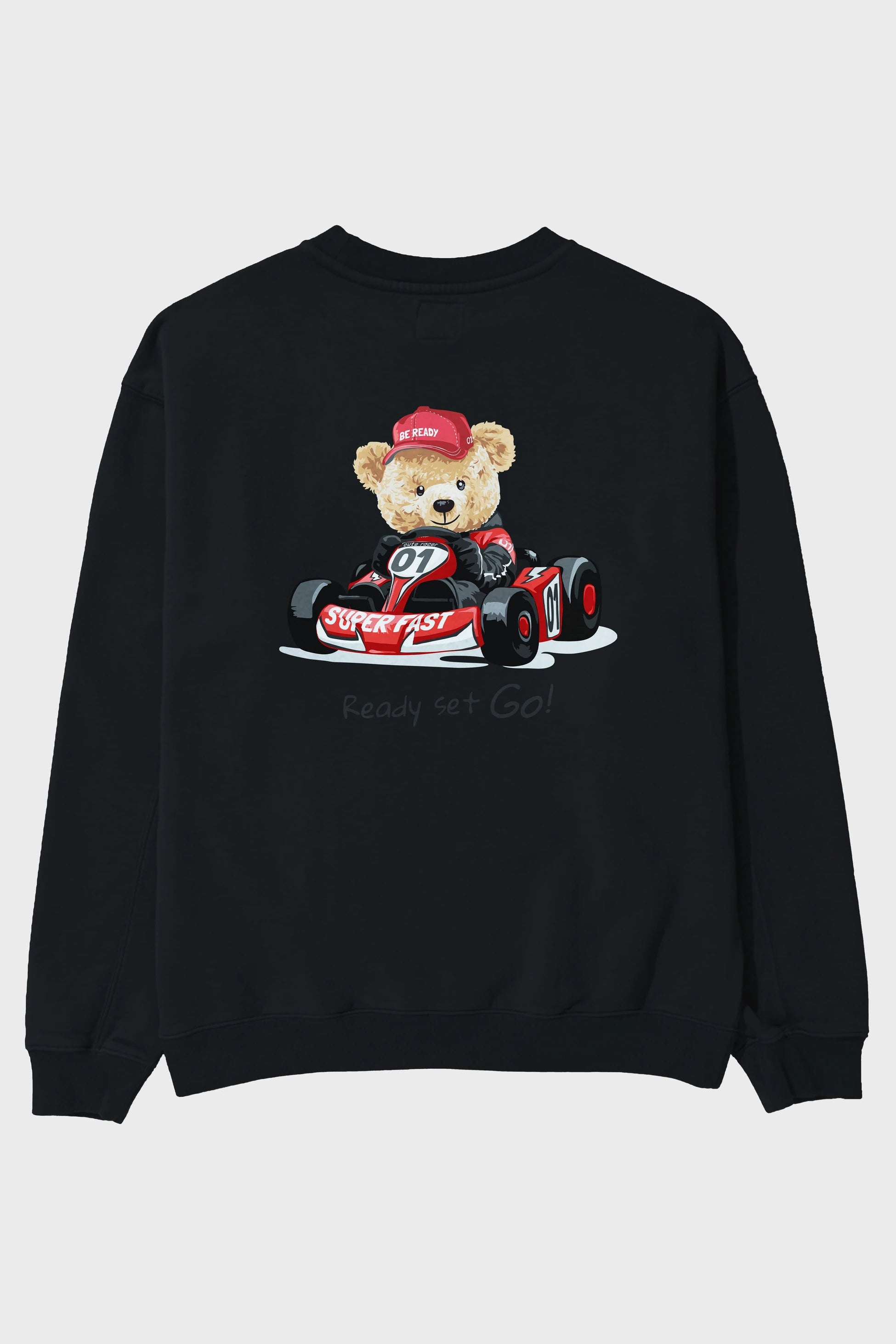 Teddy Bear Ready Set Go Arka Baskılı Oversize Sweatshirt Erkek Kadın Unisex