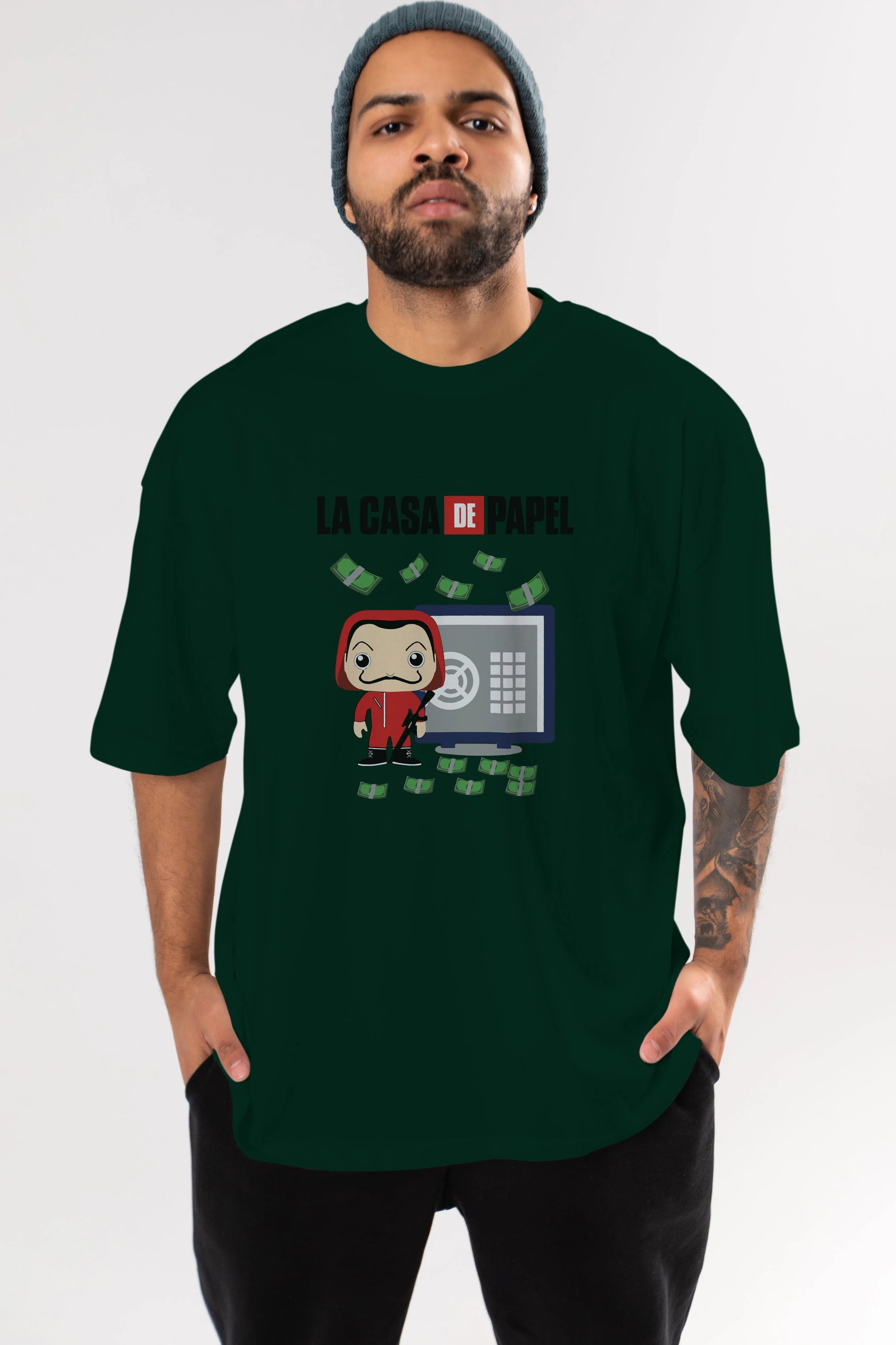 La Casa De Papel (4) Ön Baskılı Oversize t-shirt Erkek Kadın Unisex %100 Pamuk Bisiklet Yaka tişort