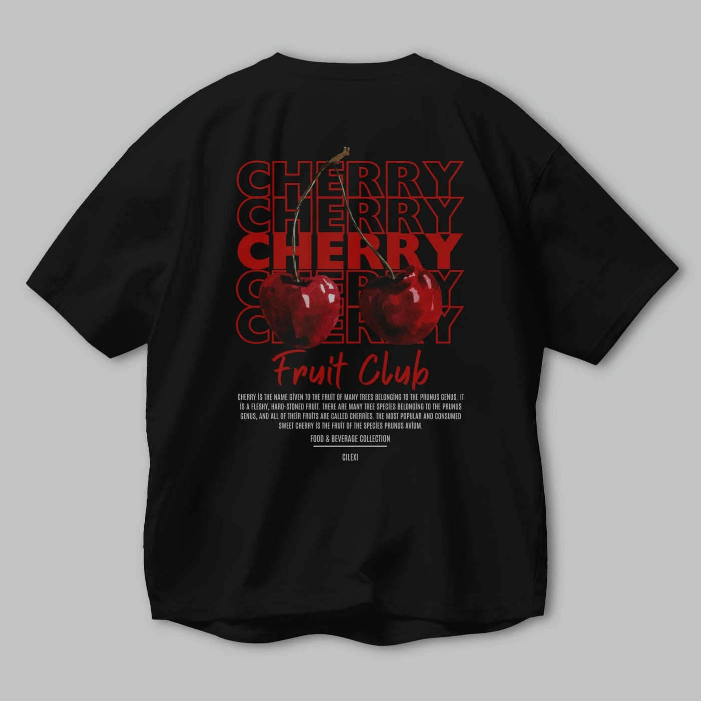 Cherry Arka Baskılı Oversize t-shirt Erkek Kadın Pamuk Bisiklet Yaka tişort