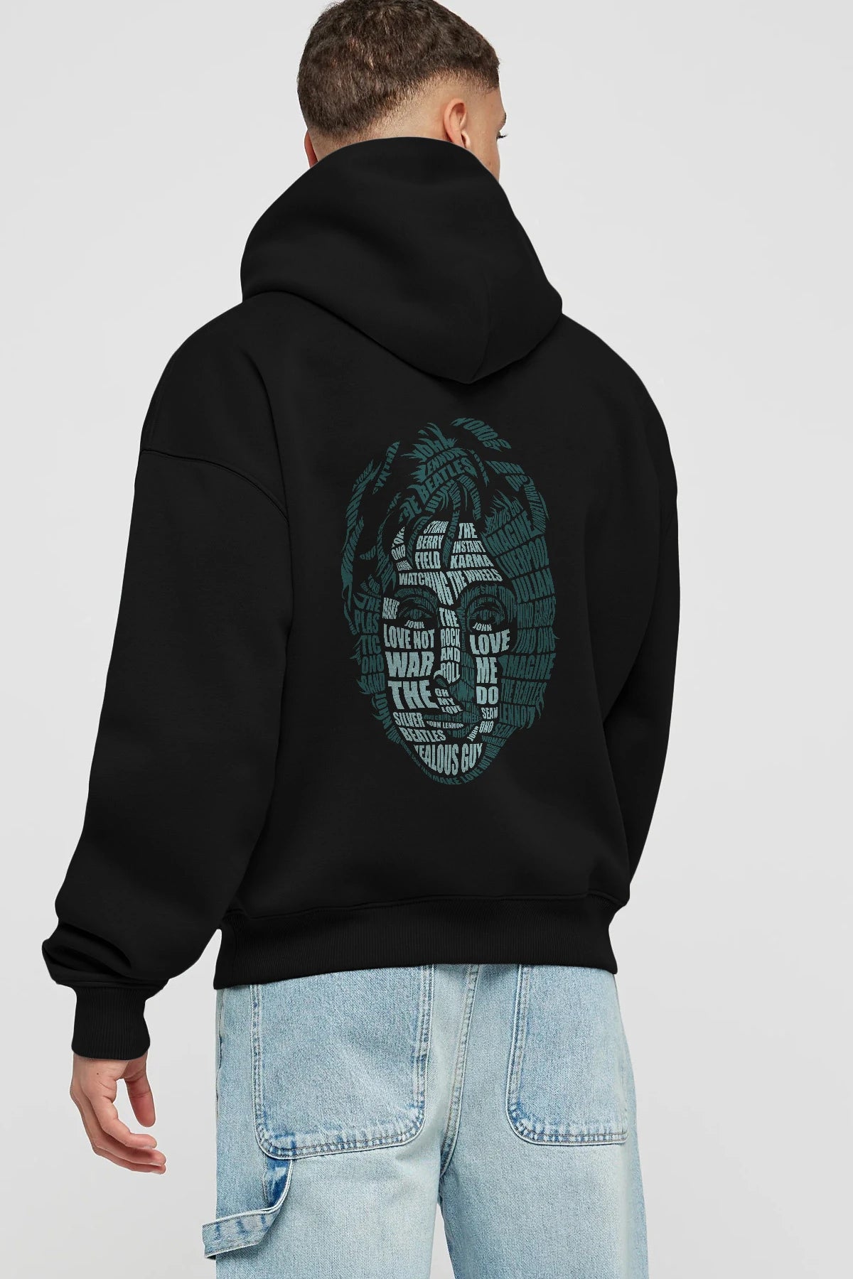 John Lennon Calligram Arka Baskılı Hoodie Oversize Kapüşonlu Sweatshirt Erkek Kadın Unisex