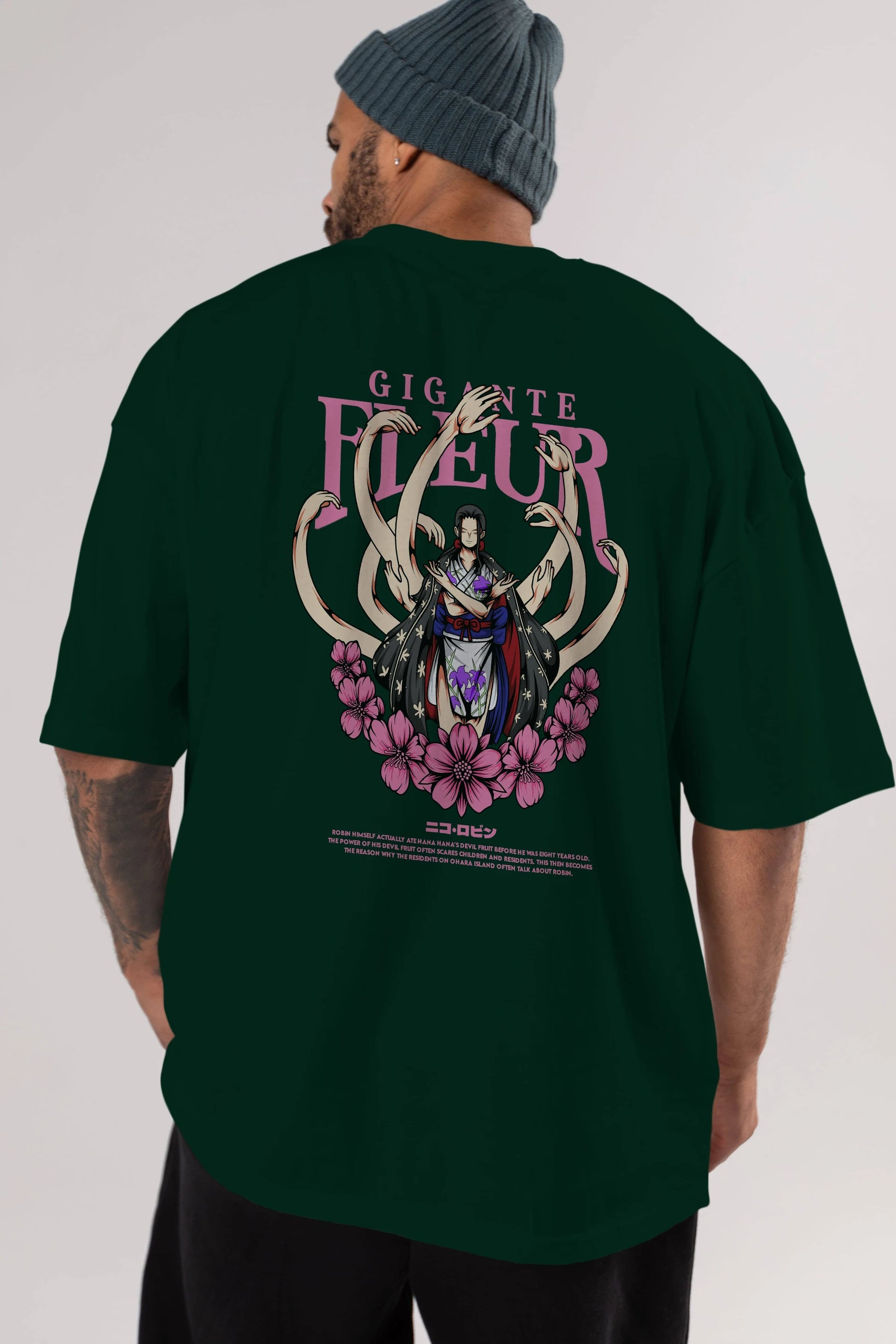 Gigante Fleur Anime Arka Baskılı Oversize t-shirt Erkek Kadın Unisex