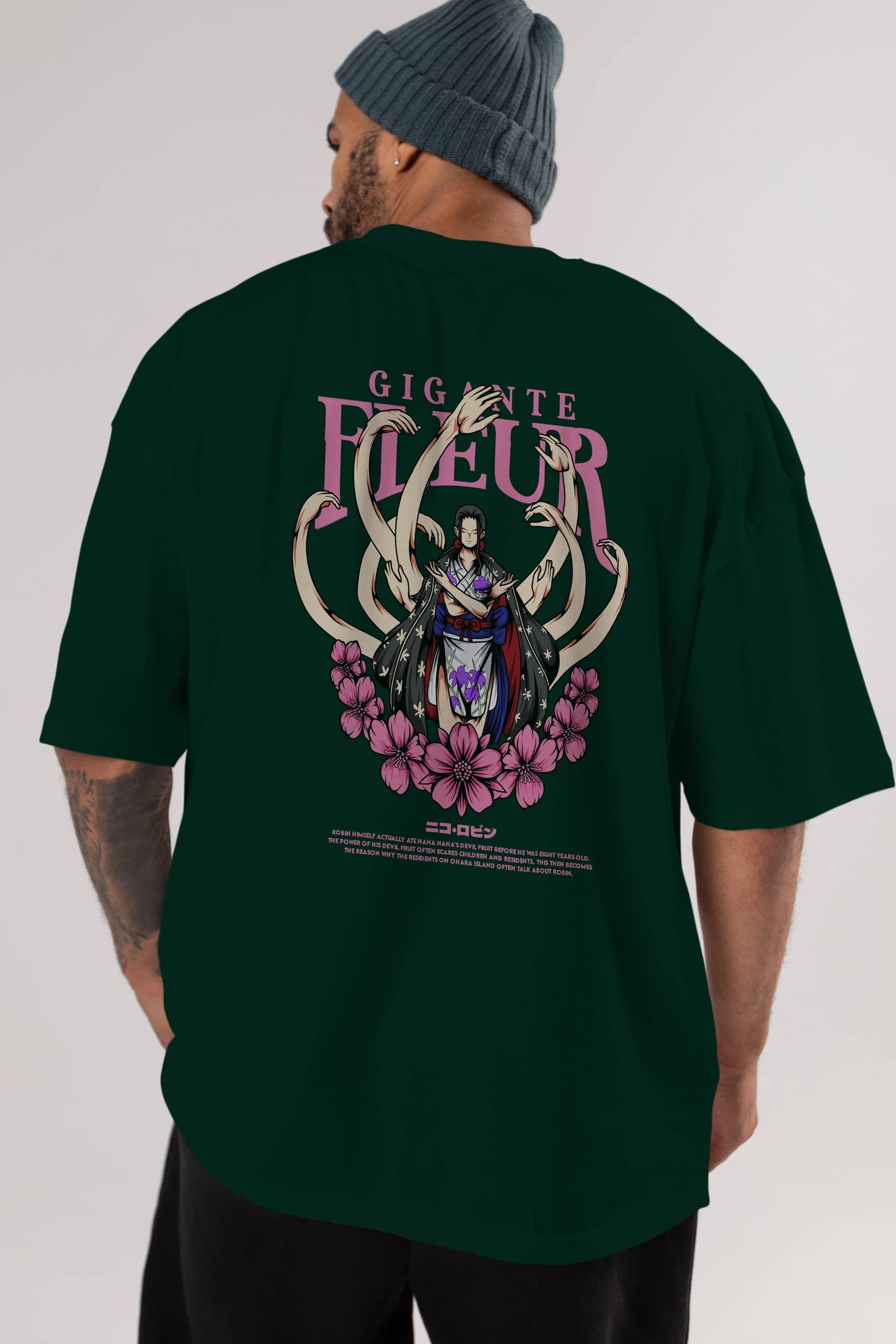 Gigante Fleur Anime Arka Baskılı Oversize t-shirt Erkek Kadın Unisex