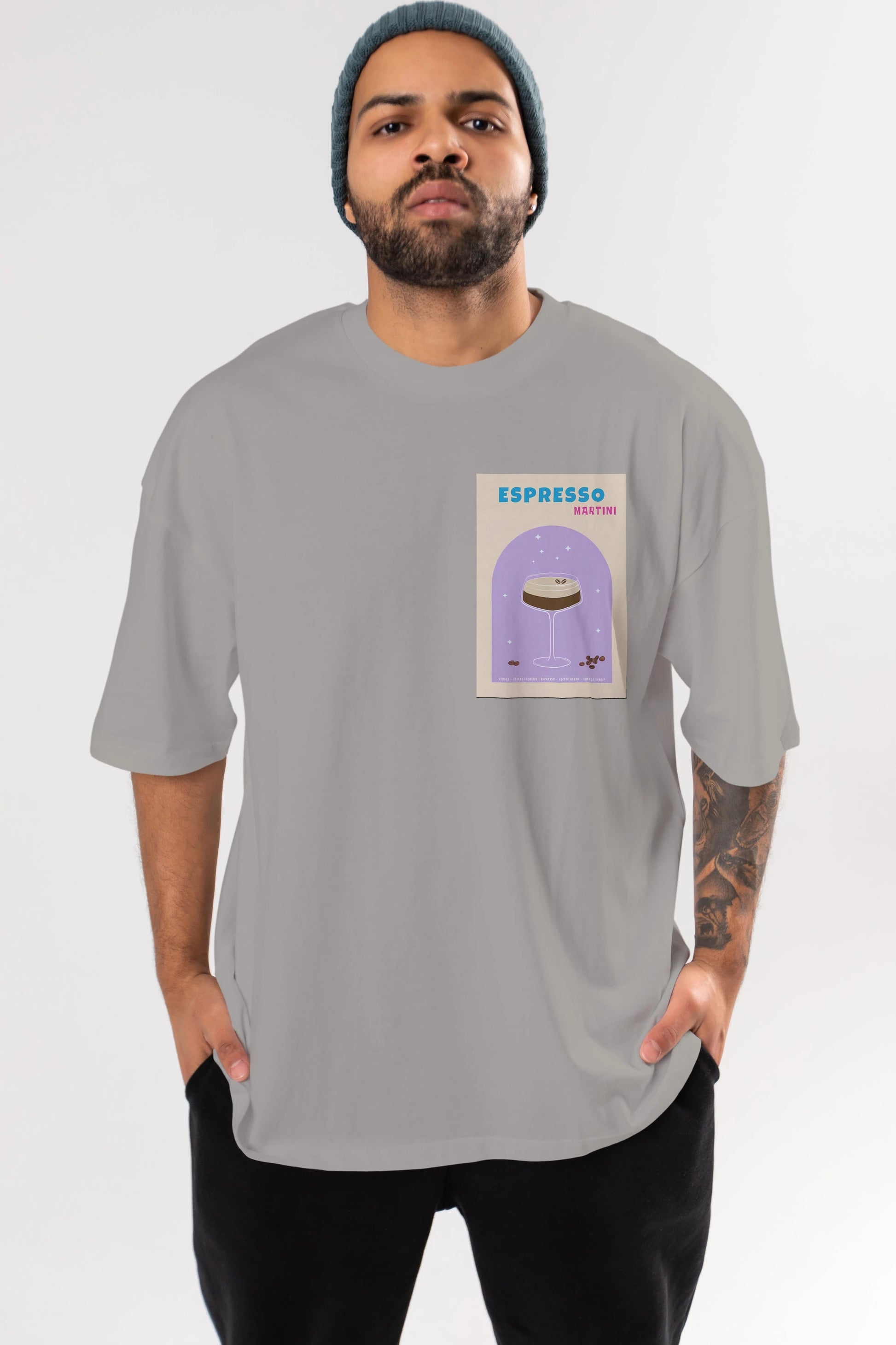 Espresso Martini 5 Ön Sol Baskılı Oversize t-shirt Erkek Kadın Unisex %100 Pamuk Bisiklet Yaka tişort