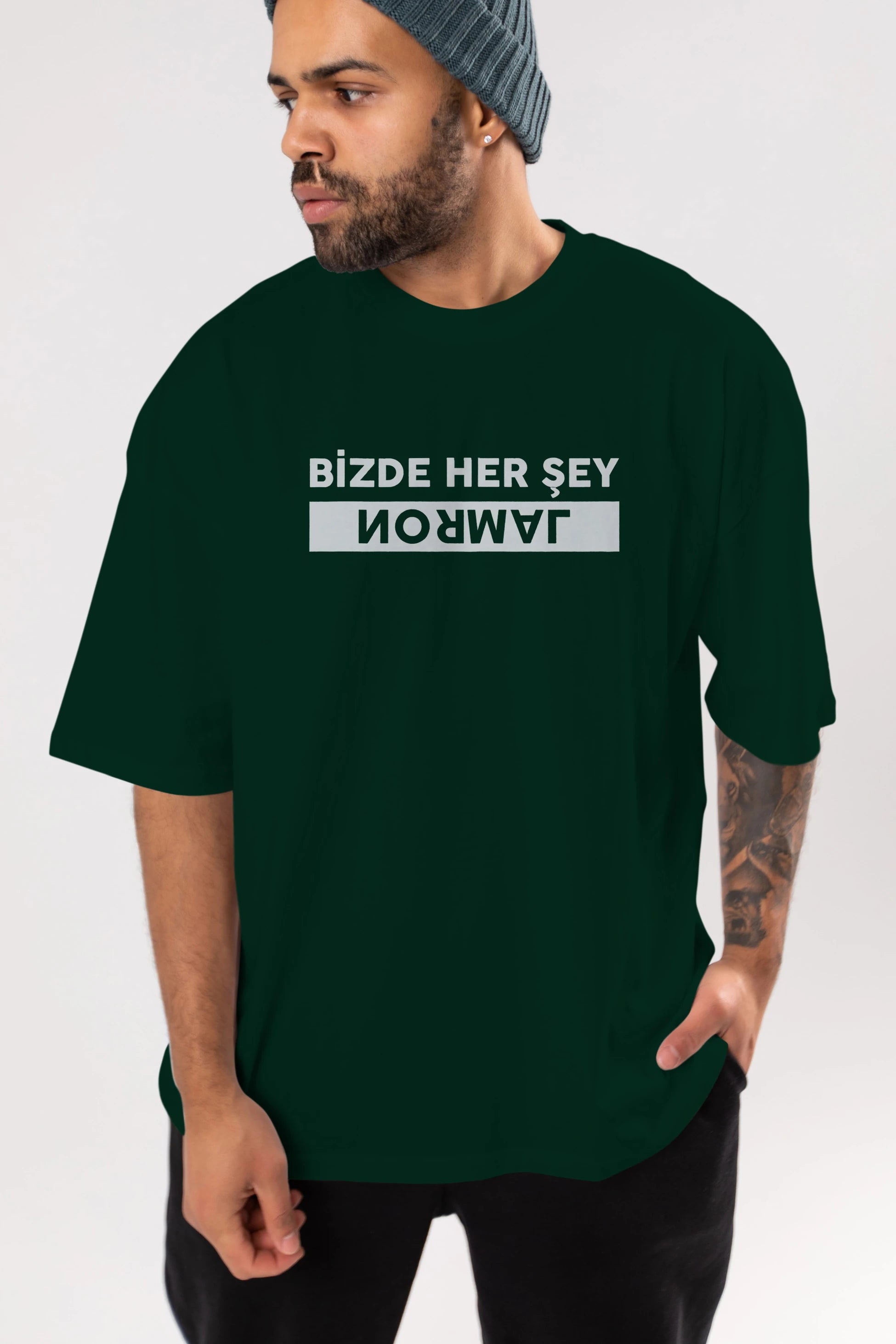 Bizde Her Şey Normal Ön Baskılı Oversize t-shirt %100 pamuk Erkek Kadın Unisex