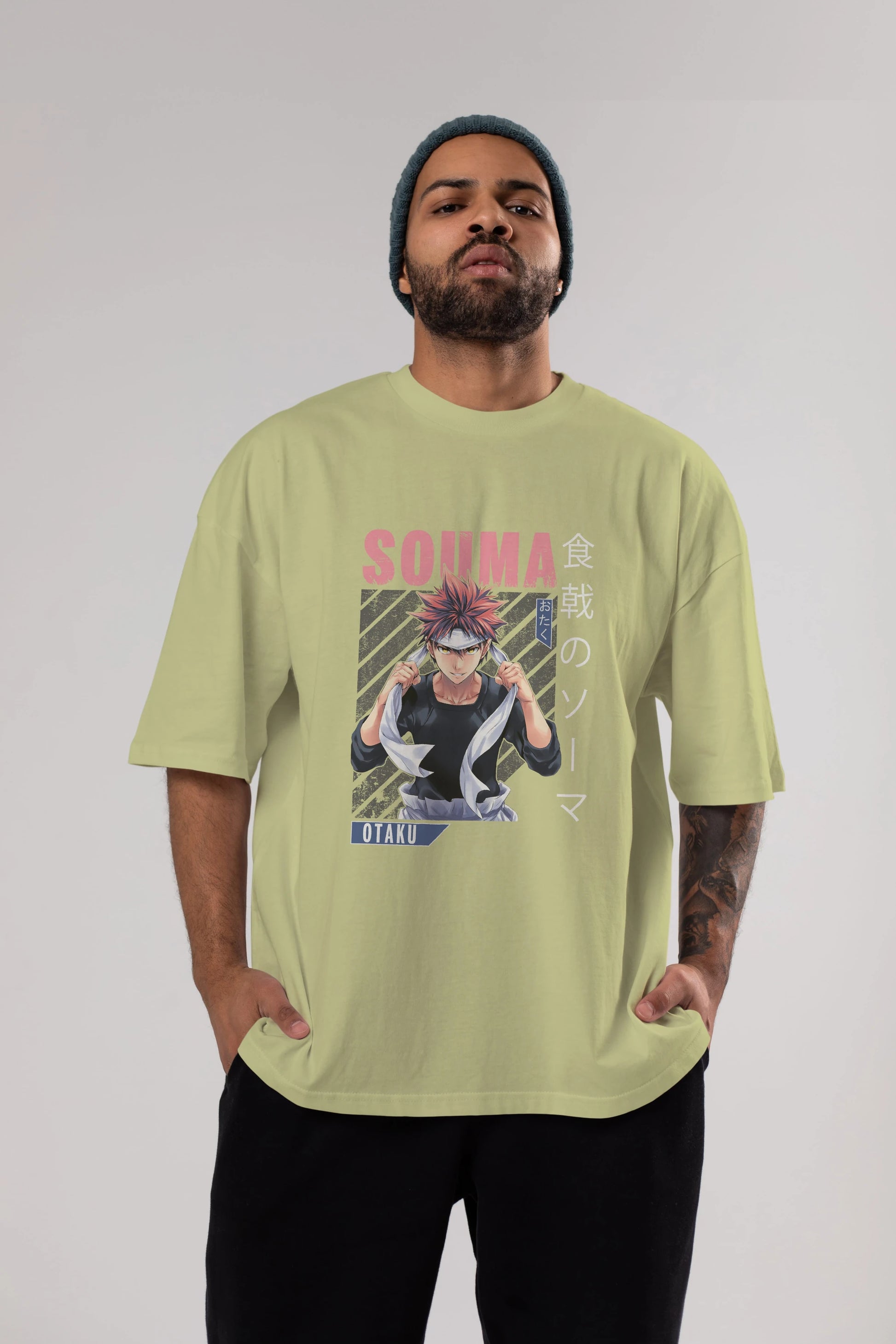Souma Yukihira 8 Anime Ön Baskılı Oversize t-shirt %100 pamuk Erkek Kadın Unisex
