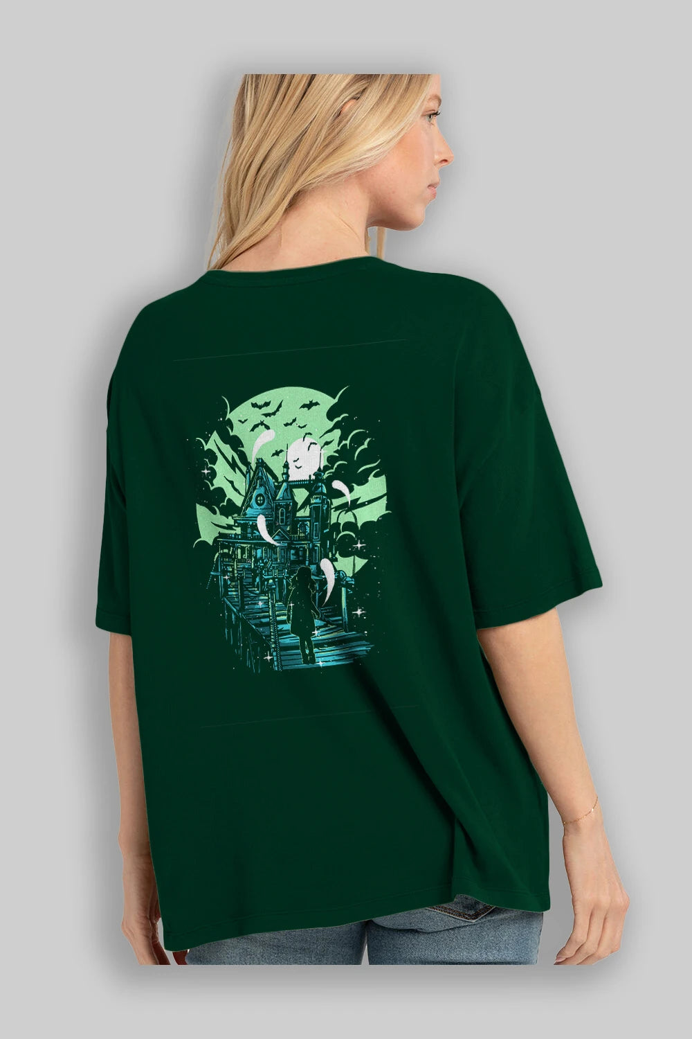 Haunted House Arka Baskılı Oversize t-shirt Erkek Kadın Unisex %100 Pamuk