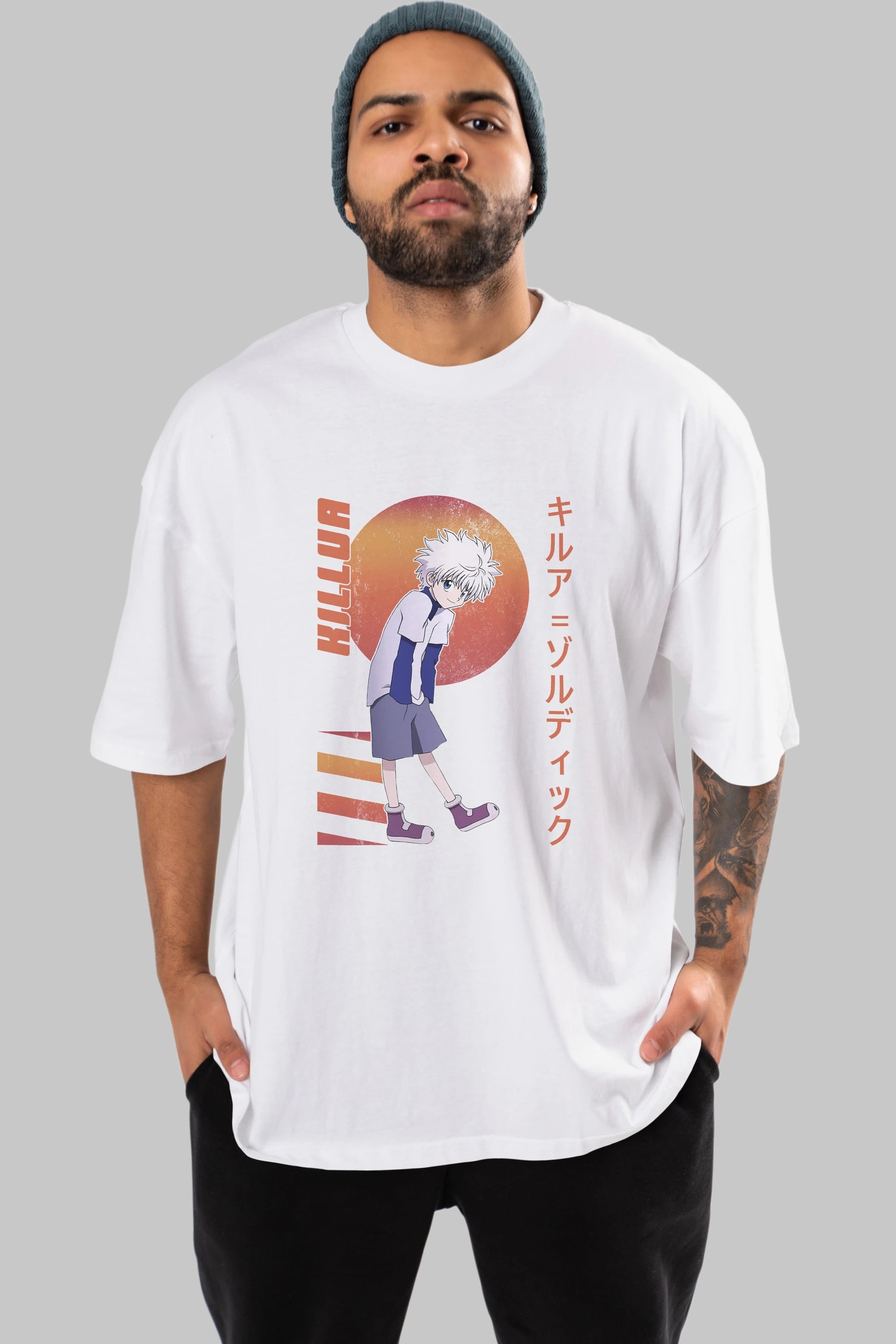 Killua Zoldyck 5 2 Anime Ön Baskılı Oversize t-shirt %100 pamuk Erkek Kadın Unisex