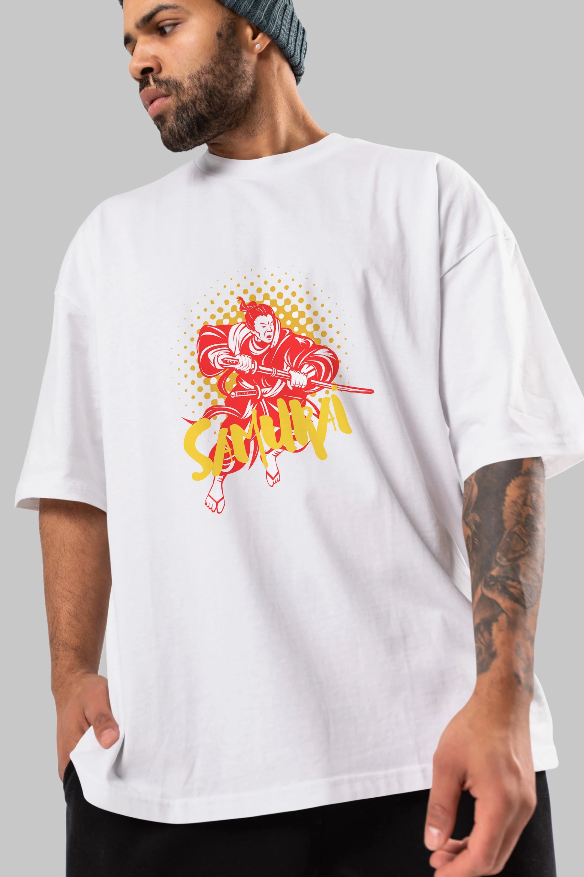 Samurai Ön Baskılı Oversize t-shirt Erkek Kadın Unisex
