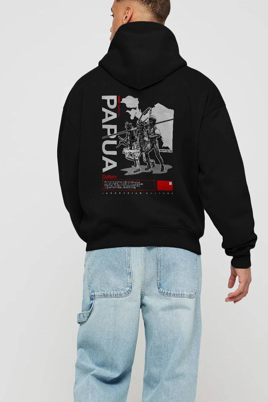 Papua Culture Arka Baskılı Hoodie Oversize Kapüşonlu Sweatshirt Erkek Kadın Unisex