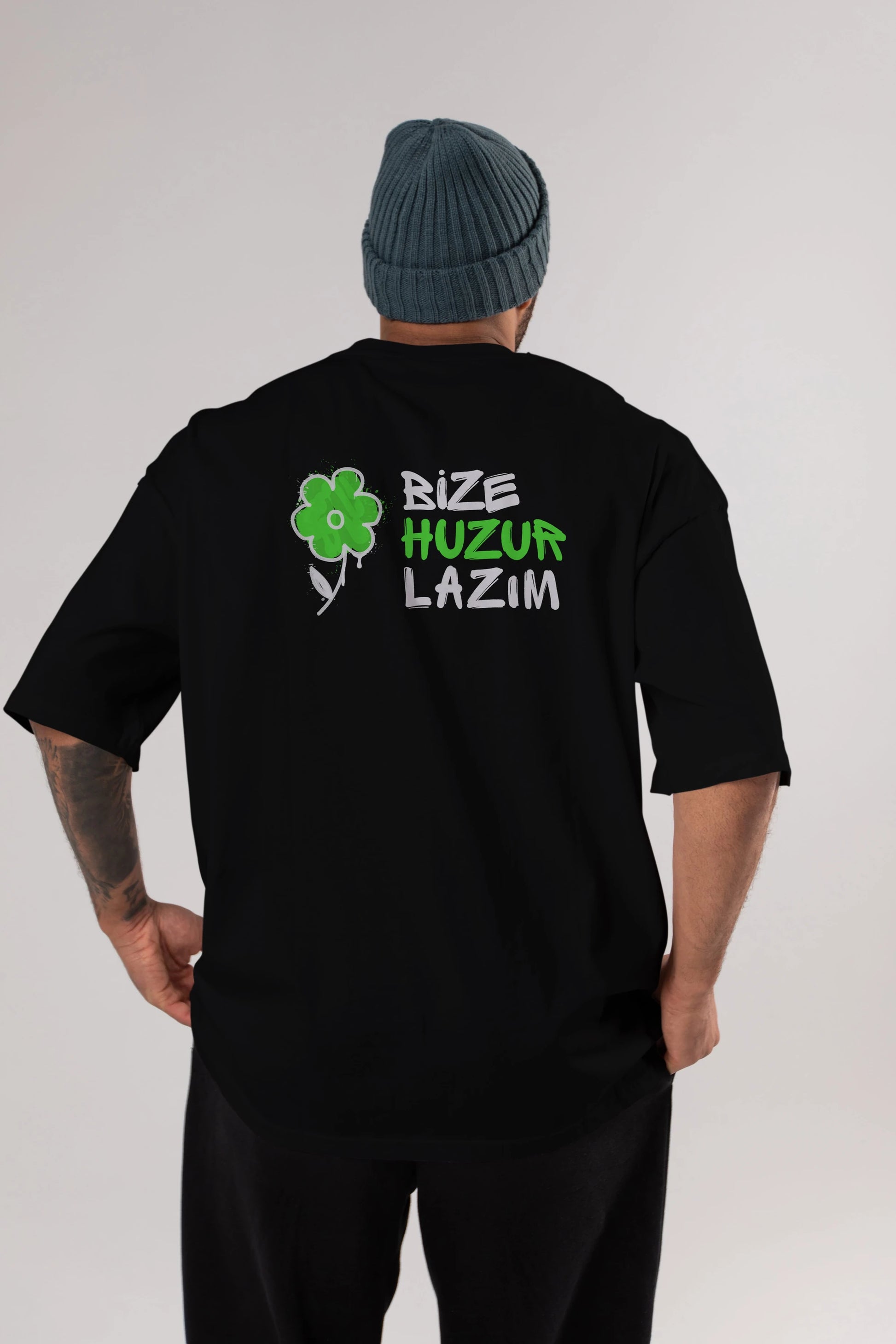 Bize Huzur Lazım Arka Baskılı Oversize t-shirt Erkek Kadın Unisex