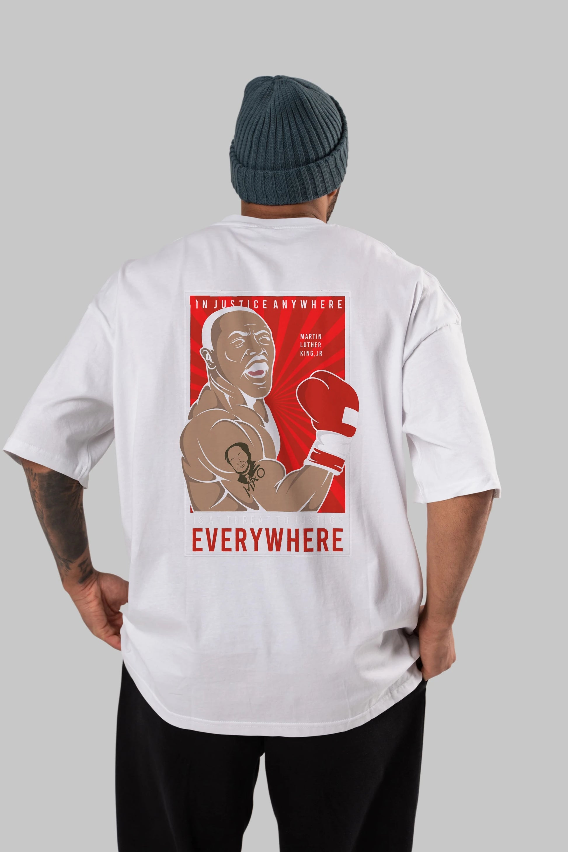 Luther King Boxer Arka Baskılı Oversize t-shirt Erkek Kadın Unisex %100 Pamuk tişort