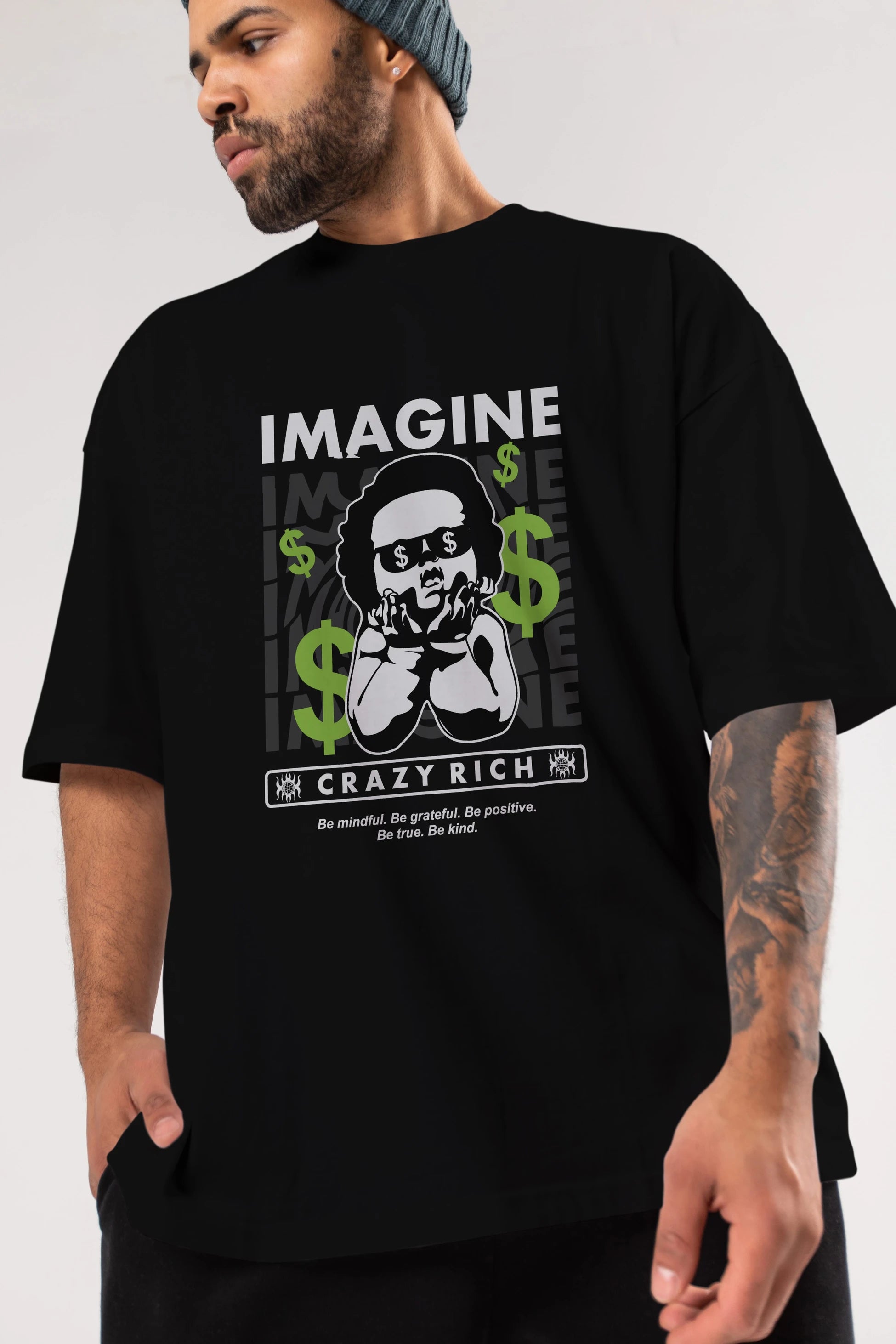Imagine Crazy Rich Ön Baskılı Oversize t-shirt Erkek Kadın Unisex