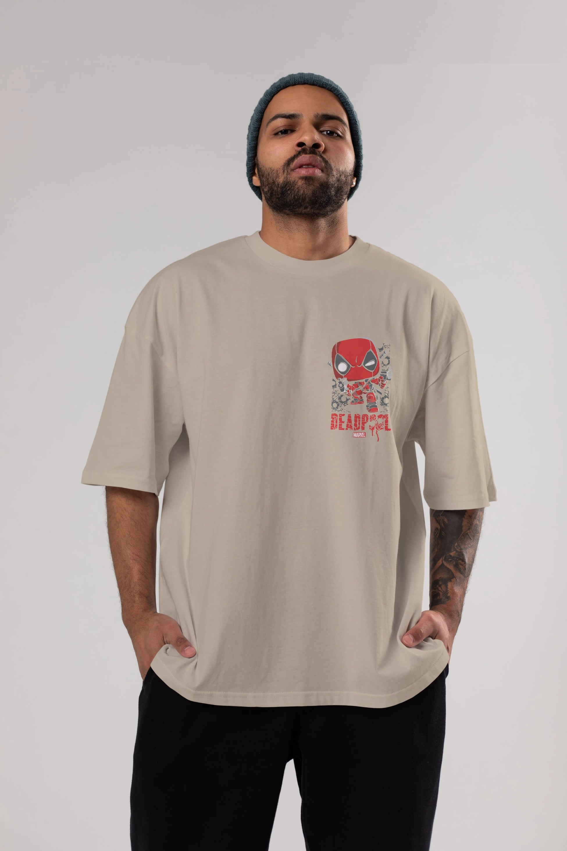 Deadpool (8) Ön Sol Baskılı Oversize t-shirt Erkek Kadın Unisex %100 Pamuk Bisiklet Yaka tişort