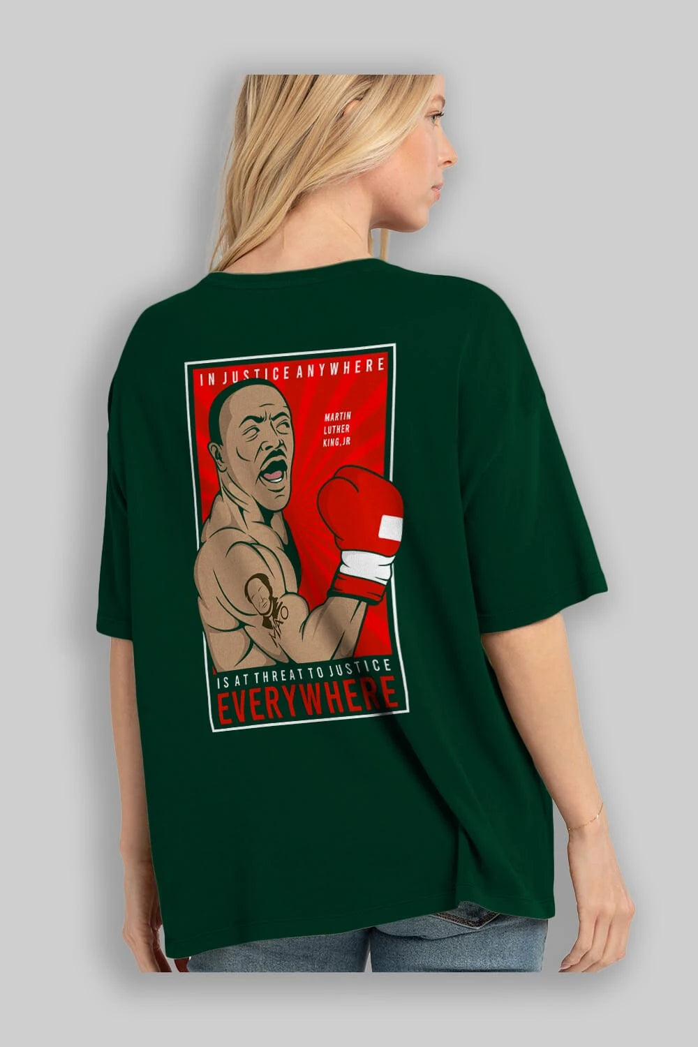 Luther King Boxer Arka Baskılı Oversize t-shirt Erkek Kadın Unisex %100 Pamuk tişort