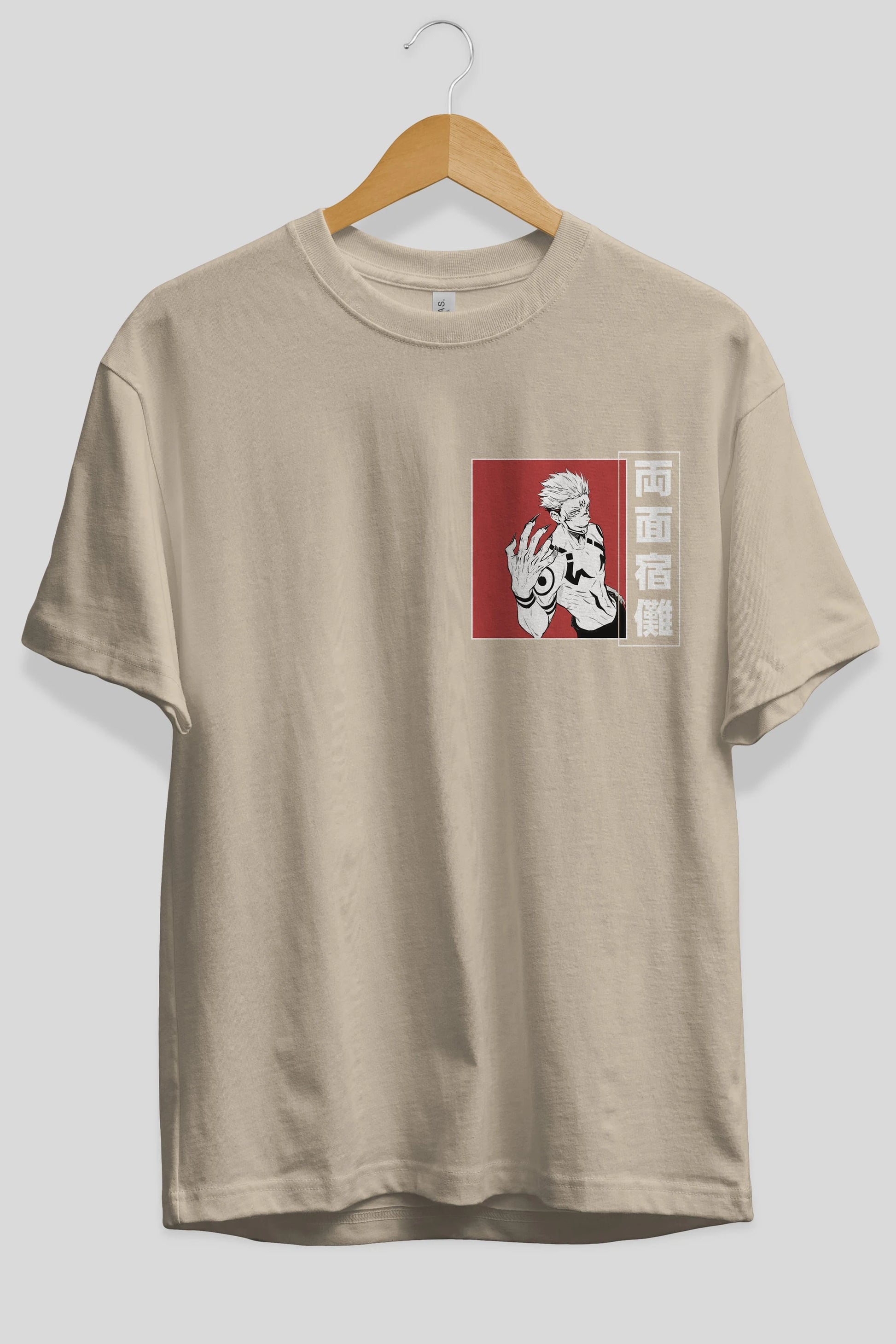 Sukuna Ryoumen 2 Ön Sol Baskılı Oversize t-shirt Erkek Kadın Unisex %100 Pamuk Bisiklet Yaka tişort