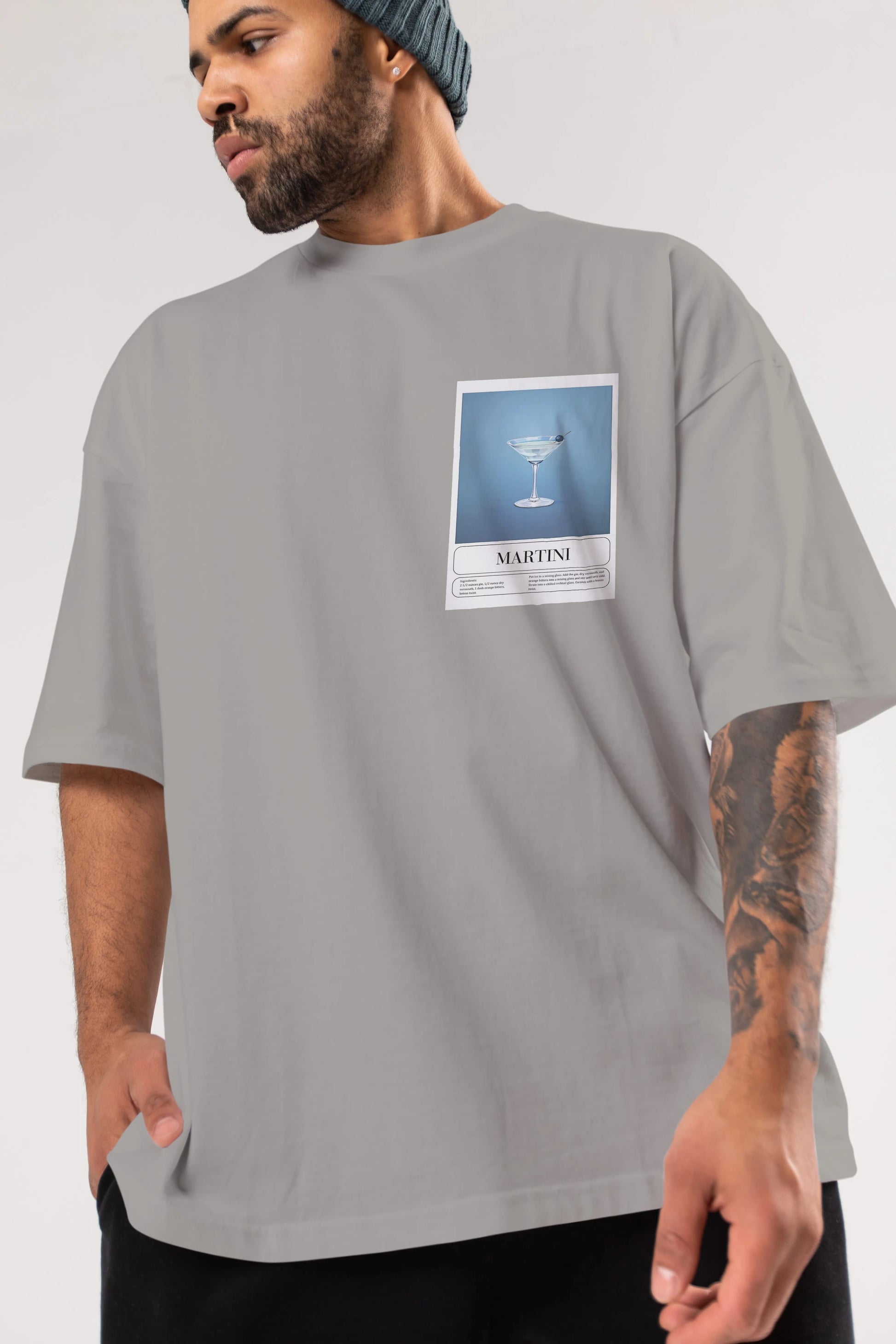Martini Ön Sol Baskılı Oversize t-shirt Erkek Kadın Unisex %100 Pamuk Bisiklet Yaka tişort