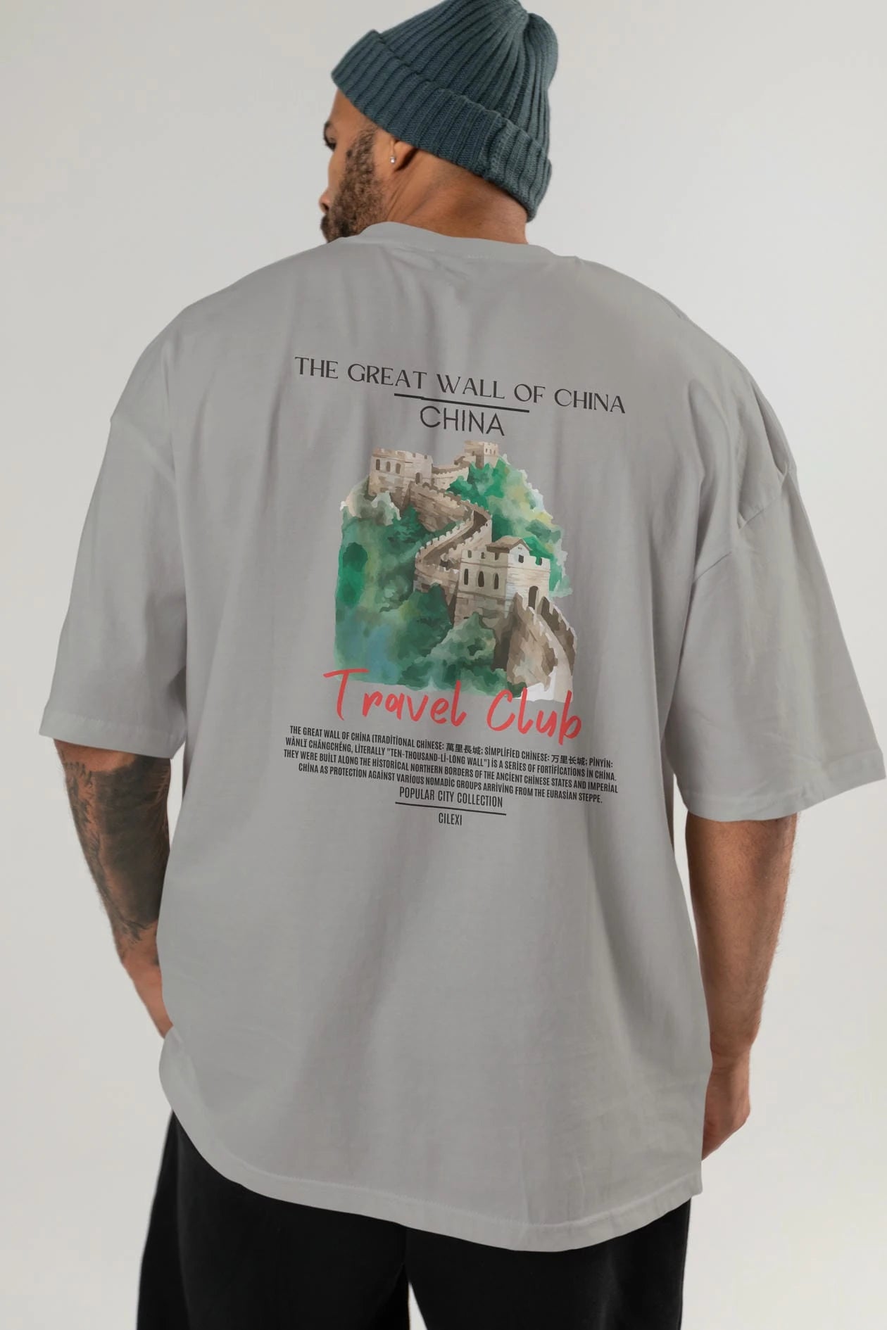 The Great Wall Of China Arka Baskılı Oversize t-shirt Erkek Kadın Pamuk Bisiklet Yaka tişort