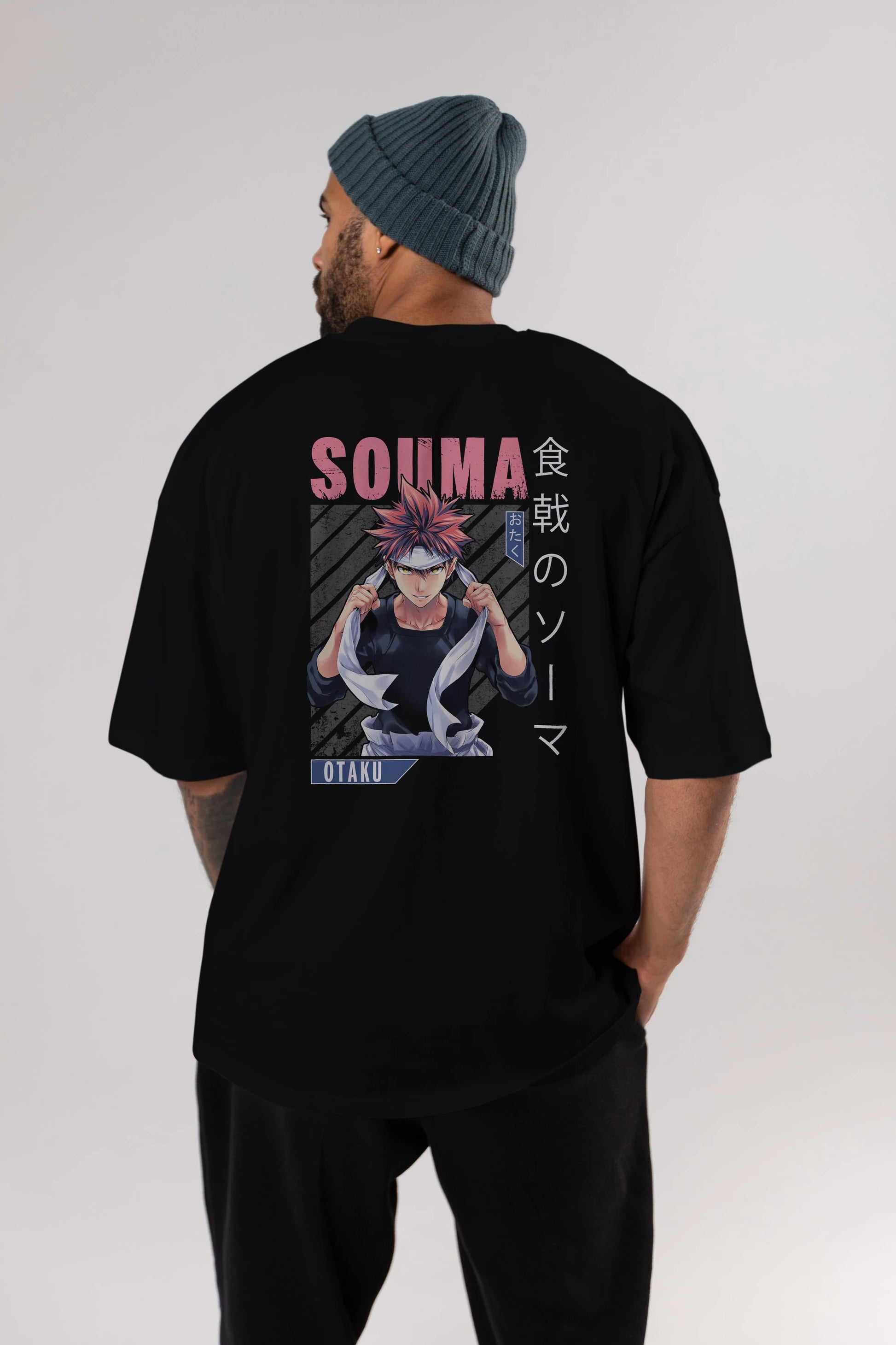 Souma Yukihira 8 Anime Arka Baskılı Oversize t-shirt Erkek Kadın Unisex