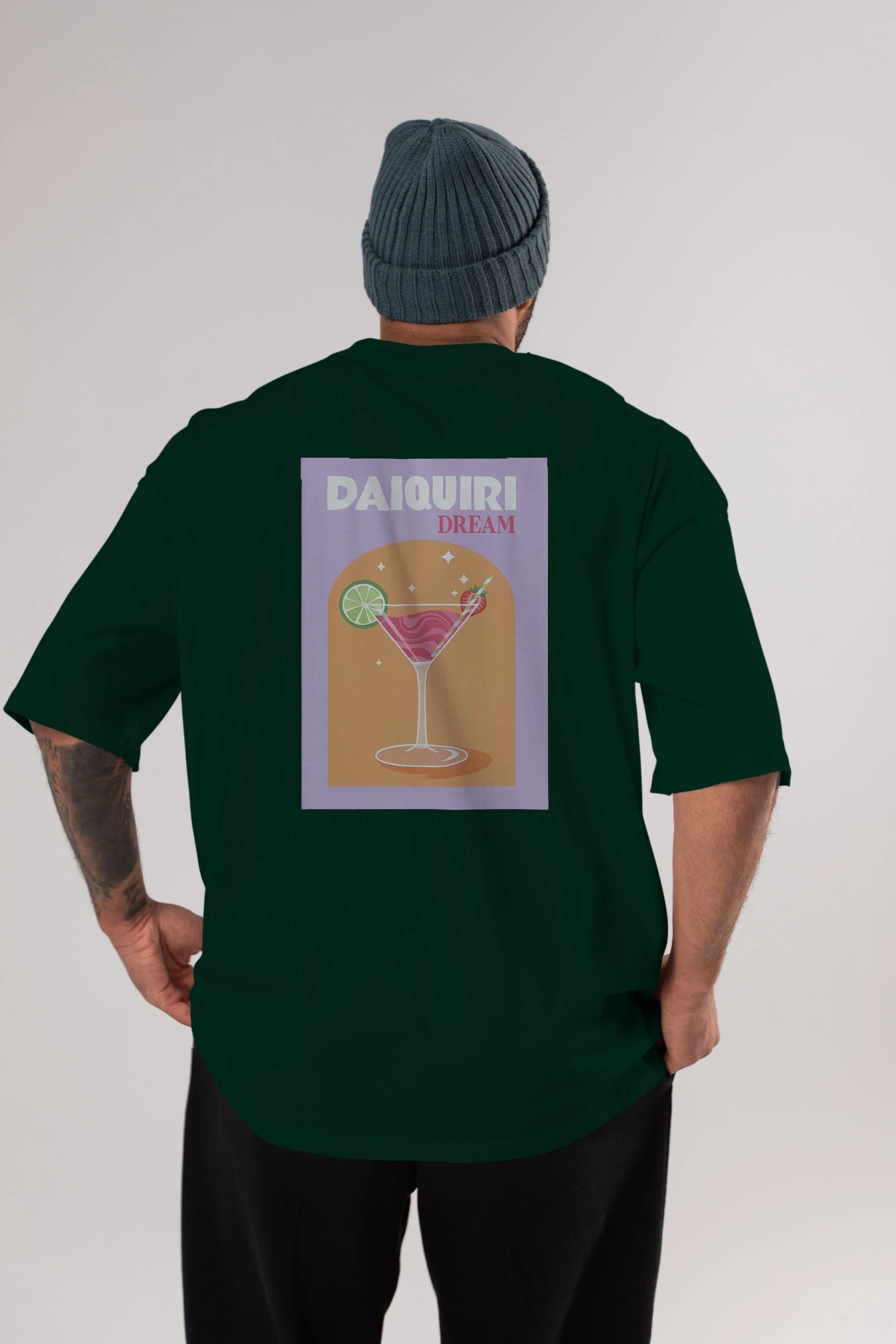 Daiquiri Dream Arka Baskılı Oversize t-shirt Erkek Kadın Unisex %100 Pamuk Bisiklet Yaka tişort