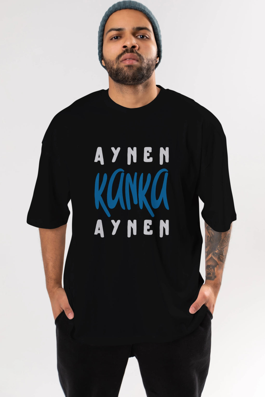 Aynen Kanka Aynen Yazılı Ön Baskılı Oversize t-shirt Erkek Kadın Unisex
