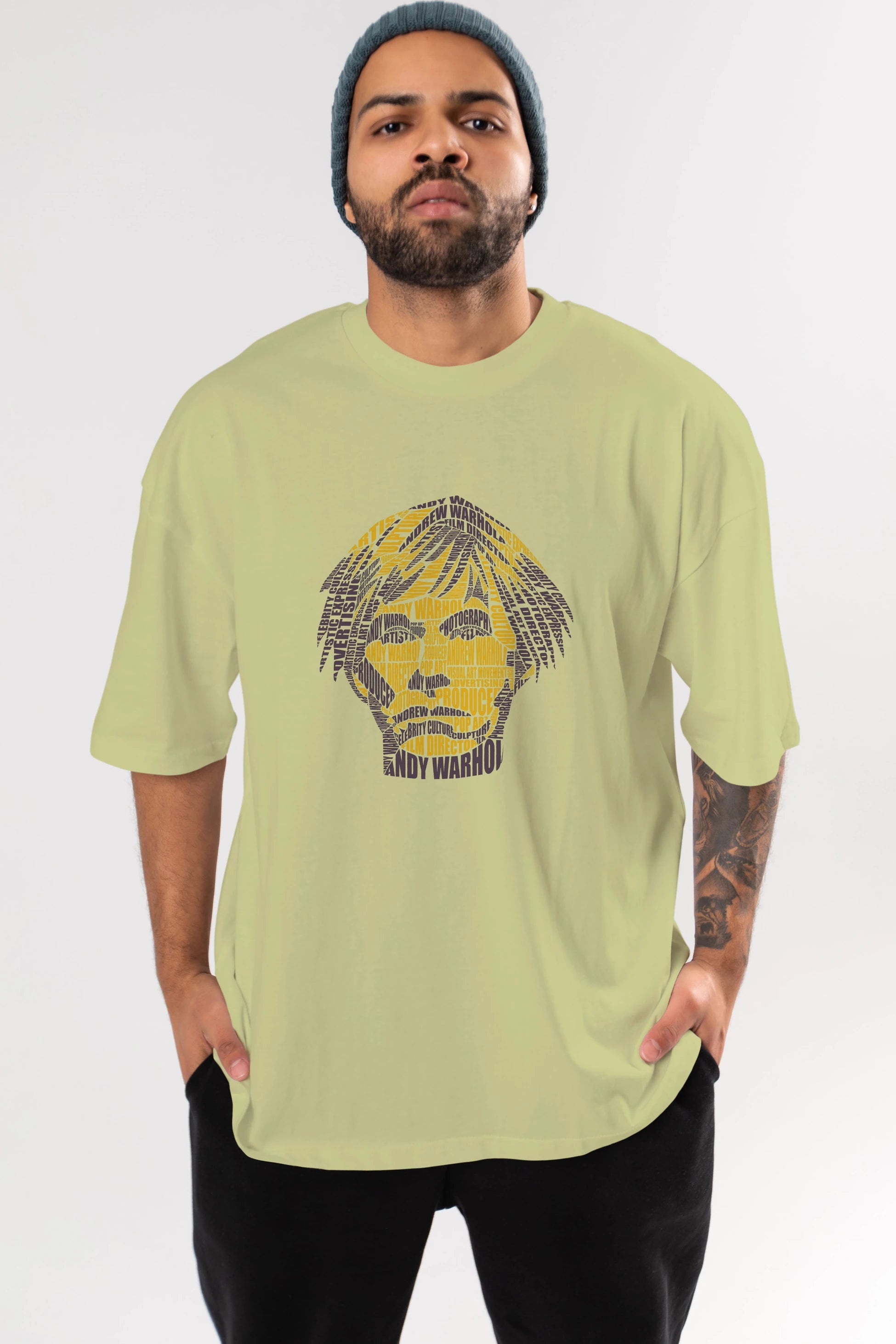 Andy Warhol Calligram Ön Baskılı Oversize t-shirt %100 pamuk Erkek Kadın Unisex
