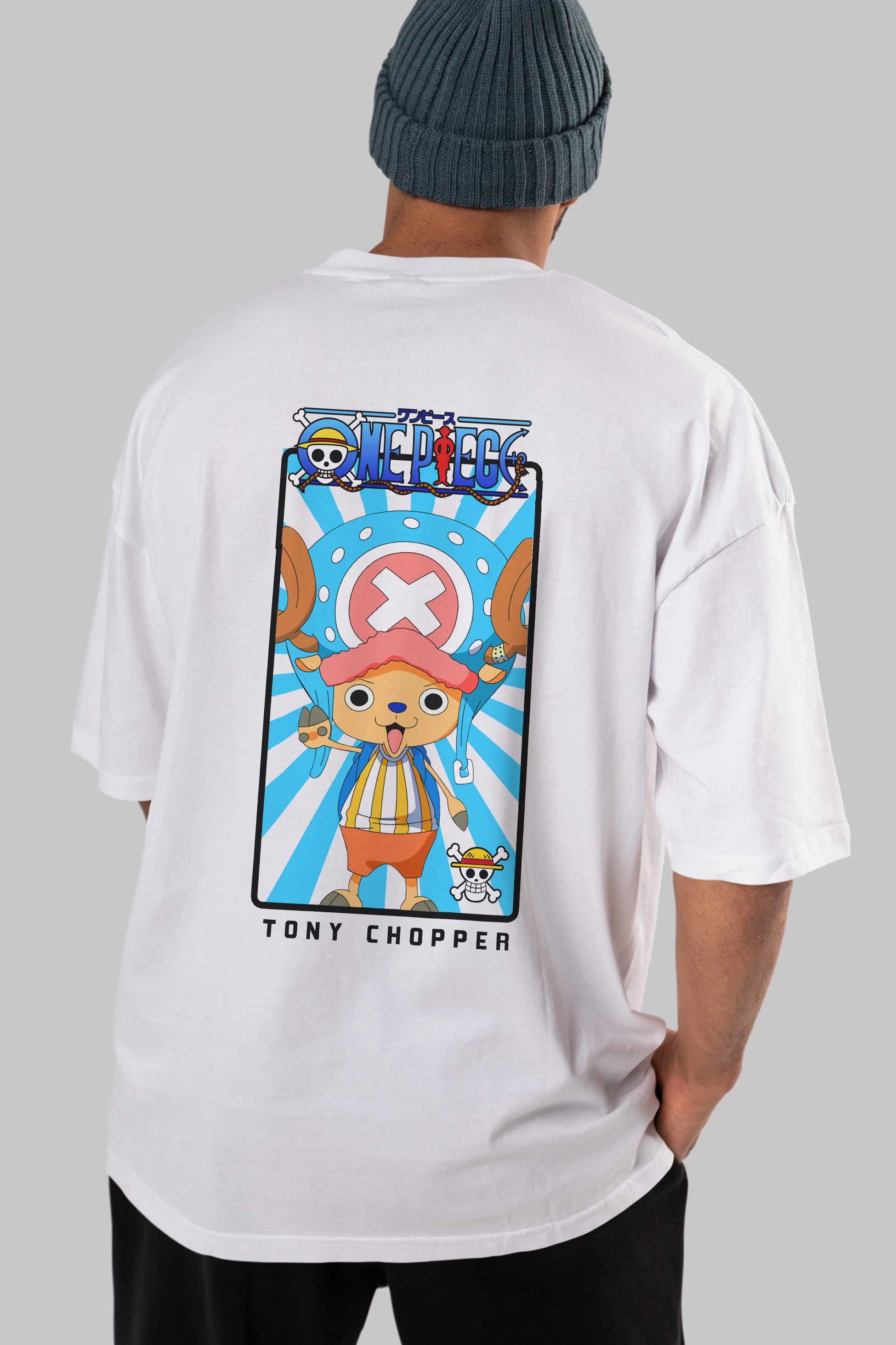 Chopper Anime Arka Baskılı Oversize t-shirt Erkek Kadın Unisex %100 pamuk tişort